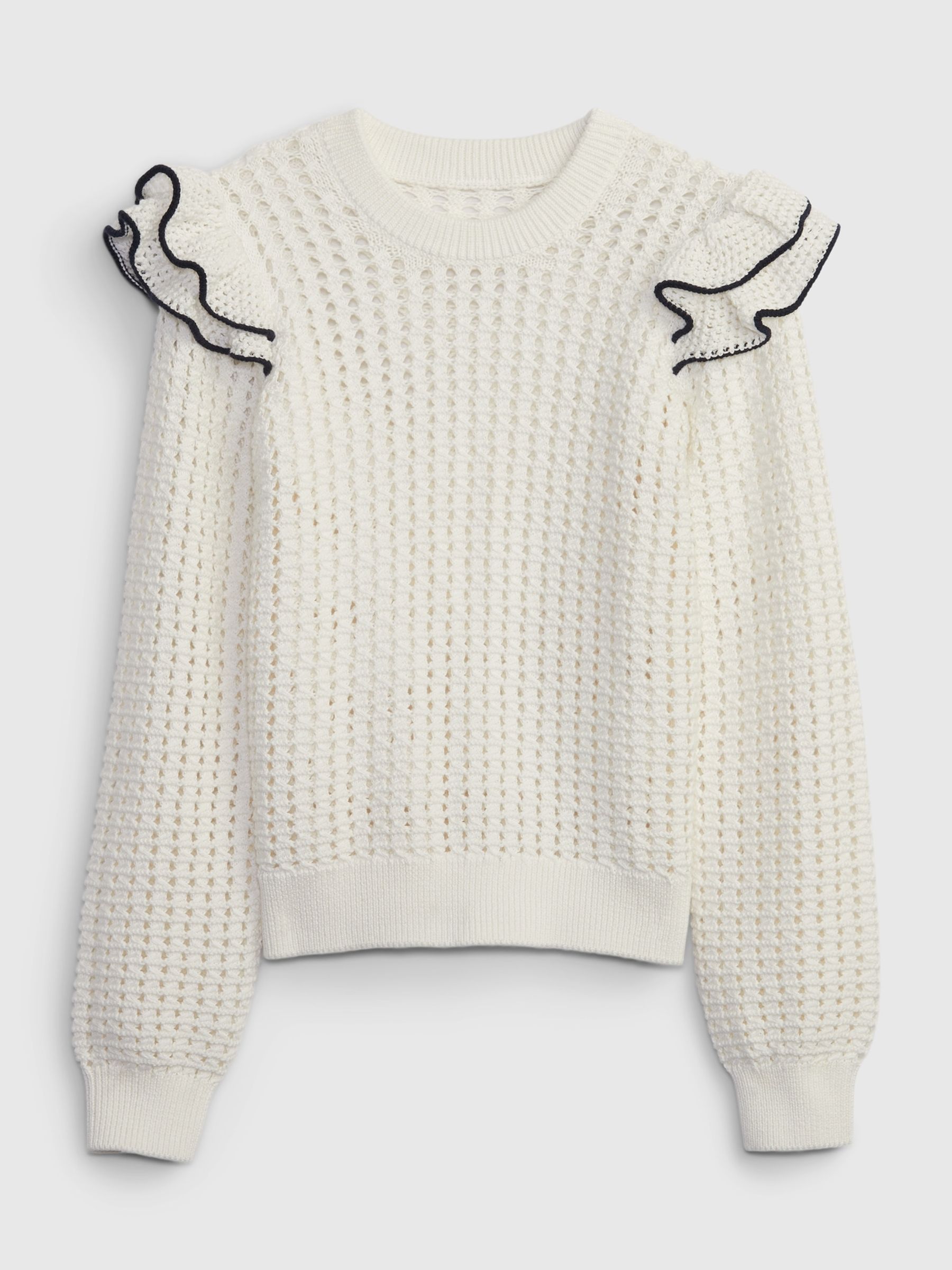 White Ruffle Sleeve Crochet Jumper (4-13yrs) - Image 2 of 3