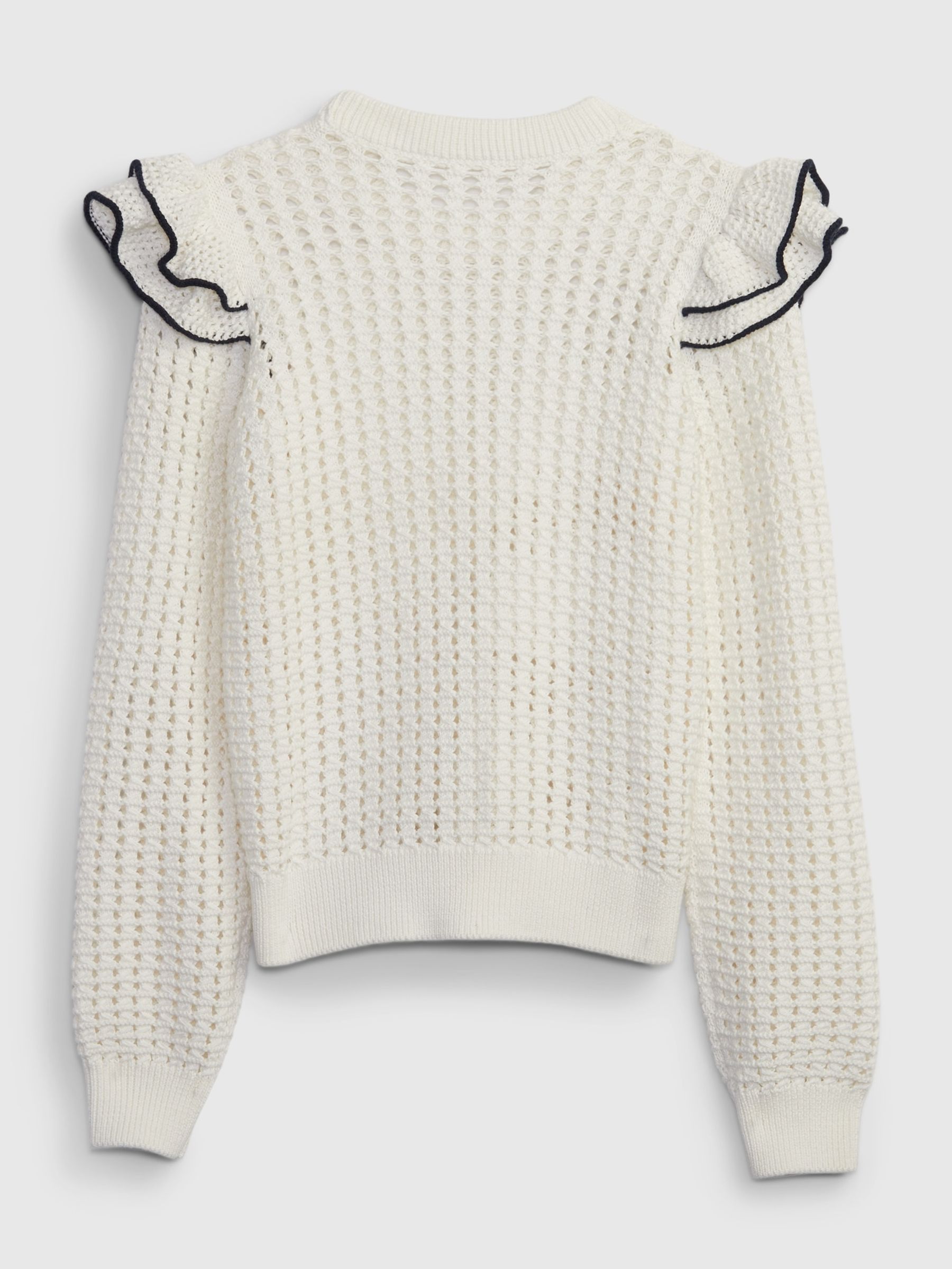 White Ruffle Sleeve Crochet Jumper (4-13yrs) - Image 3 of 3
