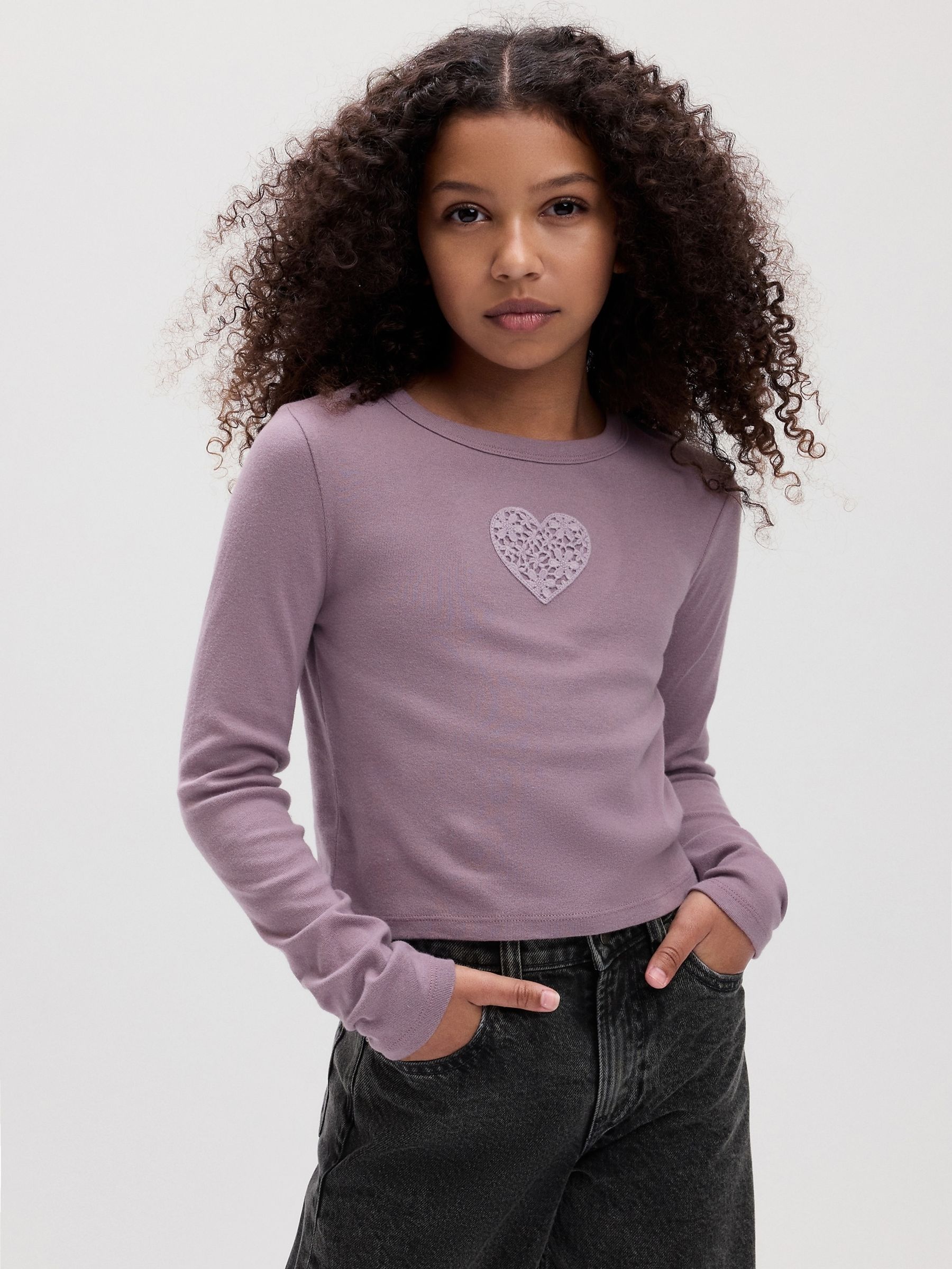 Purple Heart Graphic Crew Neck Long Sleeve T-Shirt (4-13yrs) - Image 1 of 1