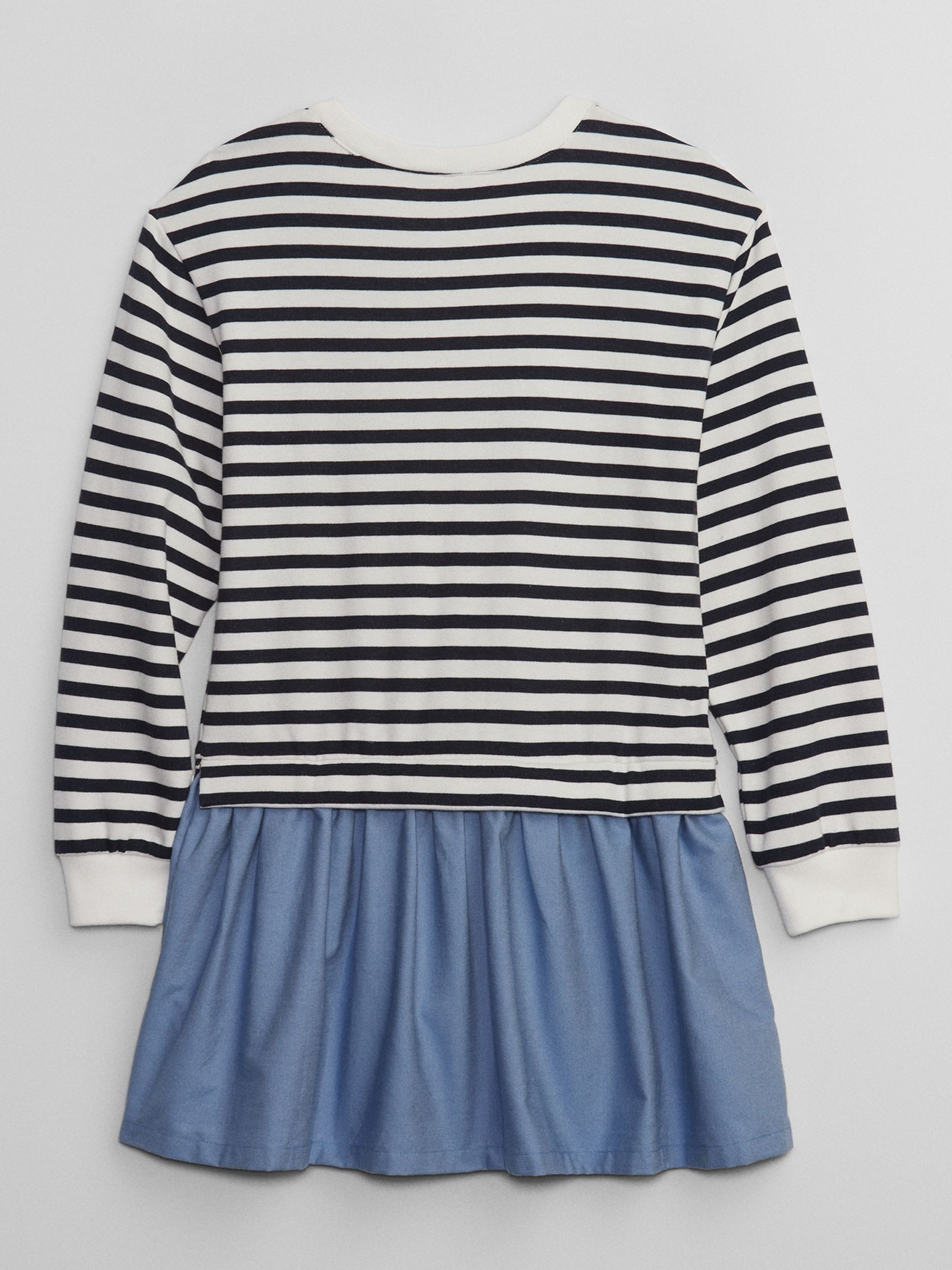 White and Black Sweatshirt Crew Neck Long Sleeve Dress (4-13yrs) - Image 2 of 2