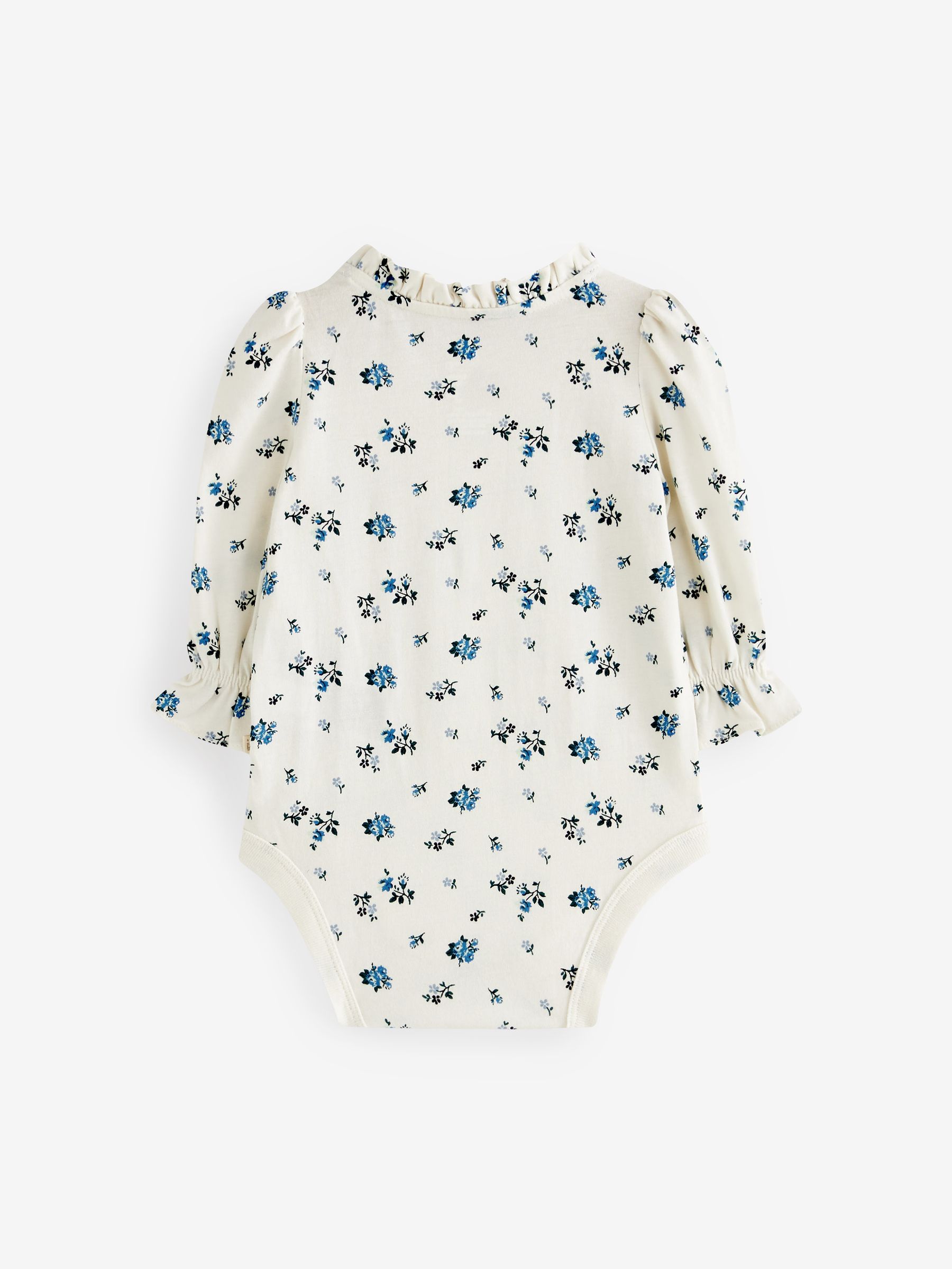White & Blue Ruffle Long Sleeve Baby Bodysuit - Image 2 of 2