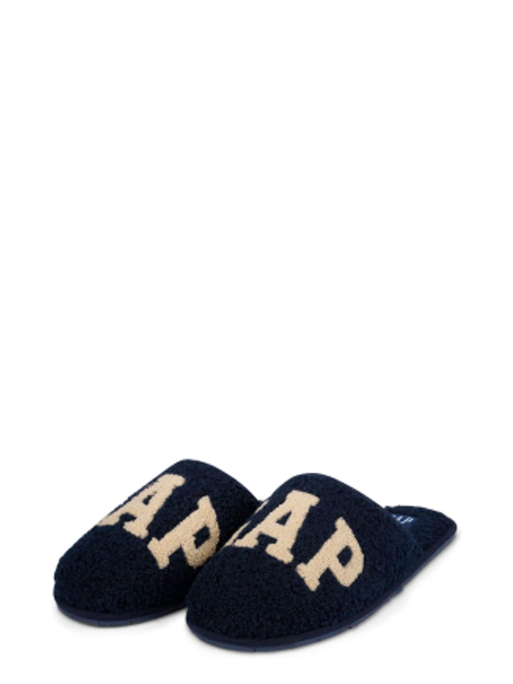 Navy Blue Men's Plano Logo Borg Slippers - Image 1 of 5