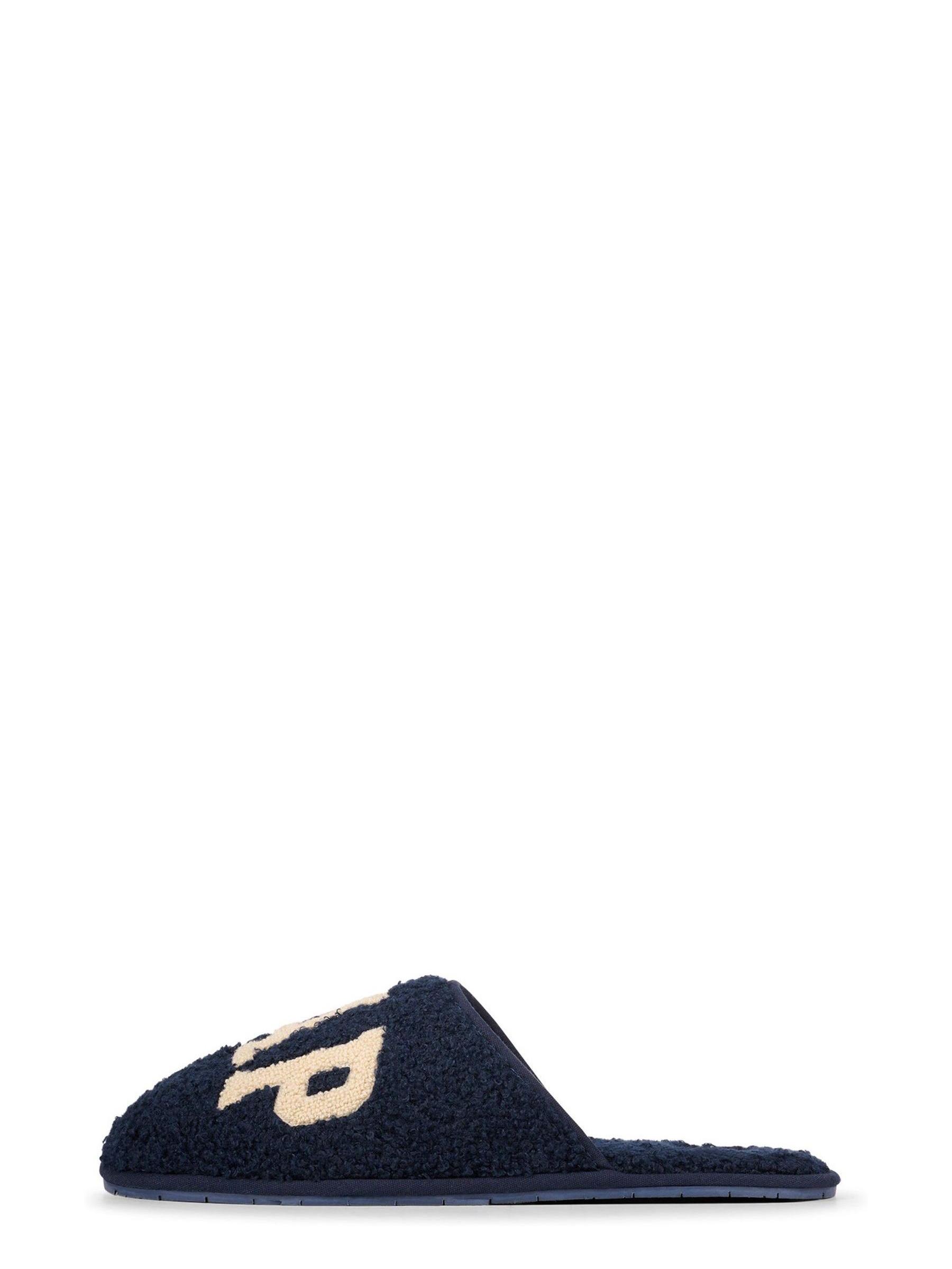 Navy Blue Men's Plano Logo Borg Slippers - Image 2 of 5