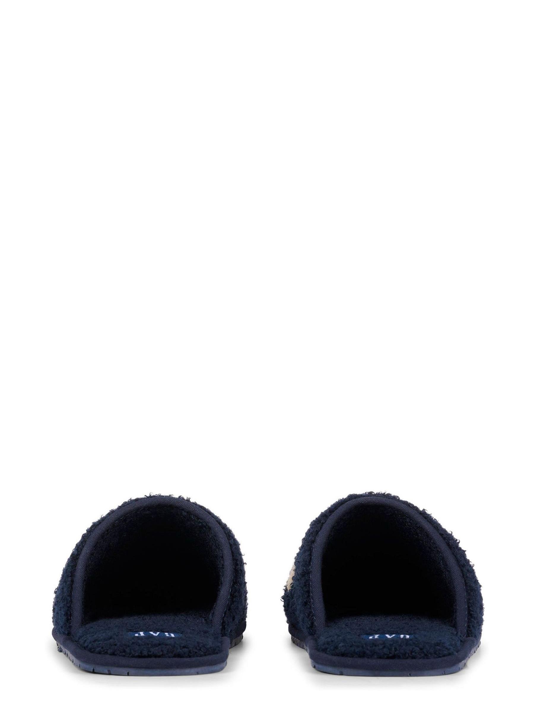 Navy Blue Men's Plano Logo Borg Slippers - Image 3 of 5