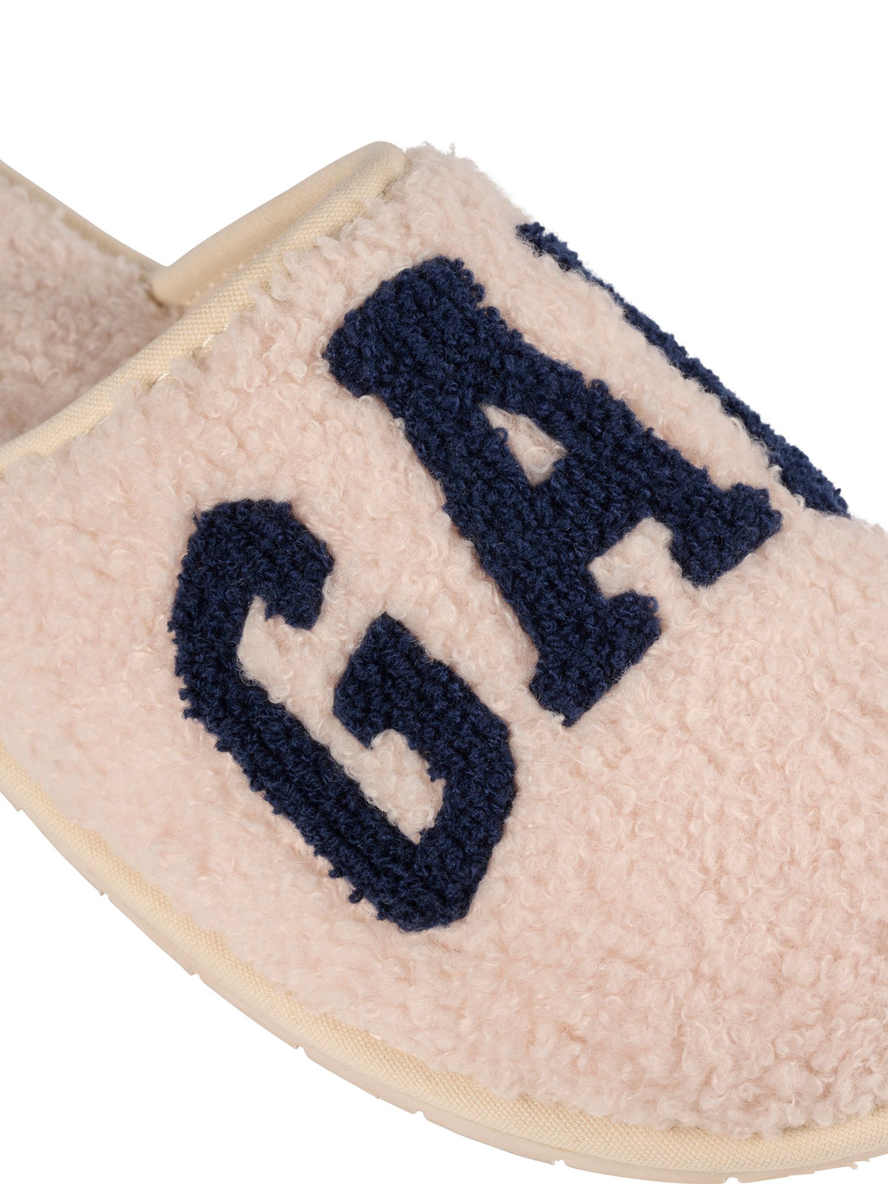 Cream and Navy Blue Women's Plano Logo Borg Slippers - Image 4 of 5