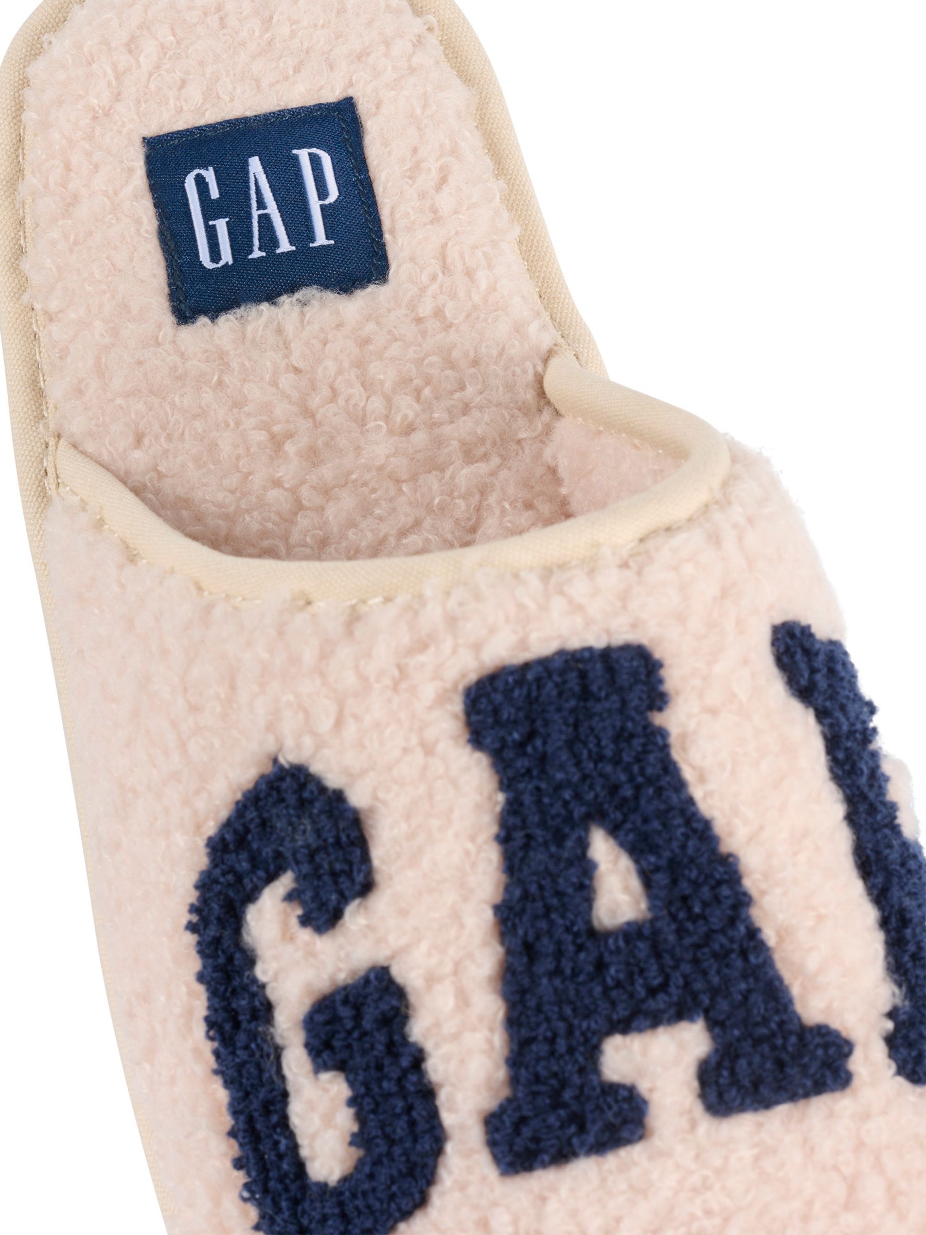 Cream and Navy Blue Women's Plano Logo Borg Slippers - Image 5 of 5