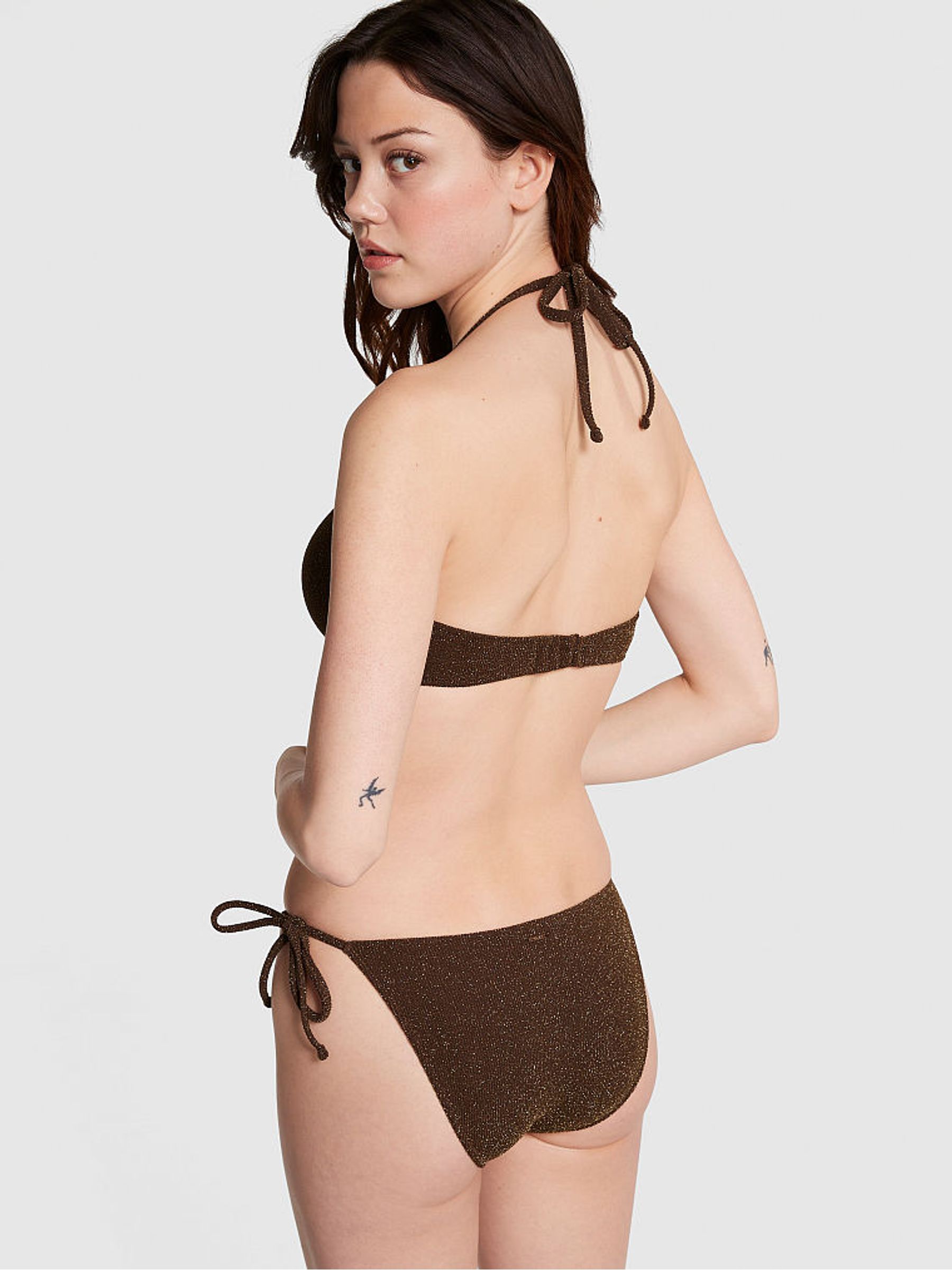 Ganache Brown Shimmer Tie Side Bikini Bottom - Image 2 of 3