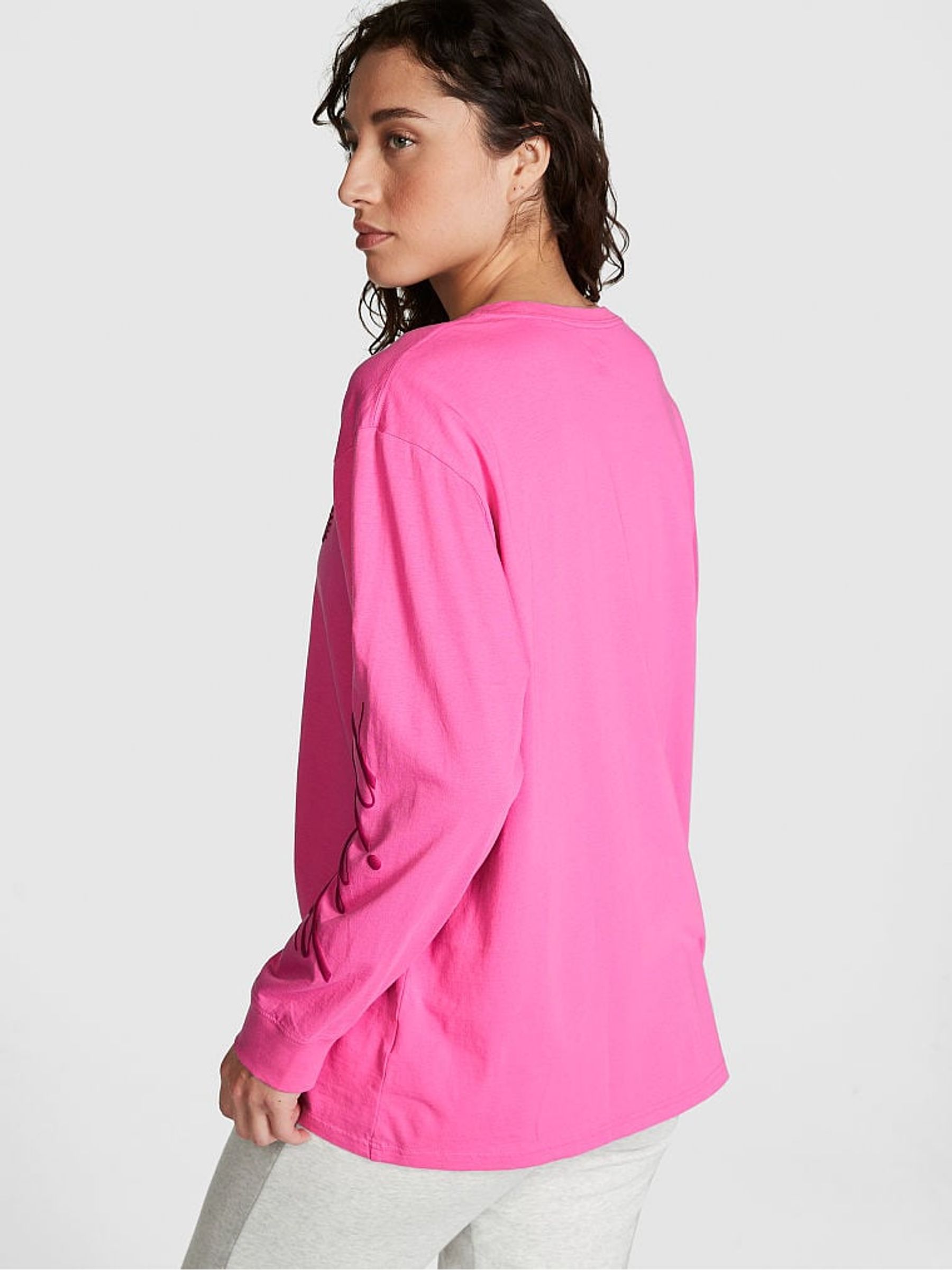 Sizzling Strawberry Pink Long Sleeve Oversized Campus T-Shirt - Image 2 of 3