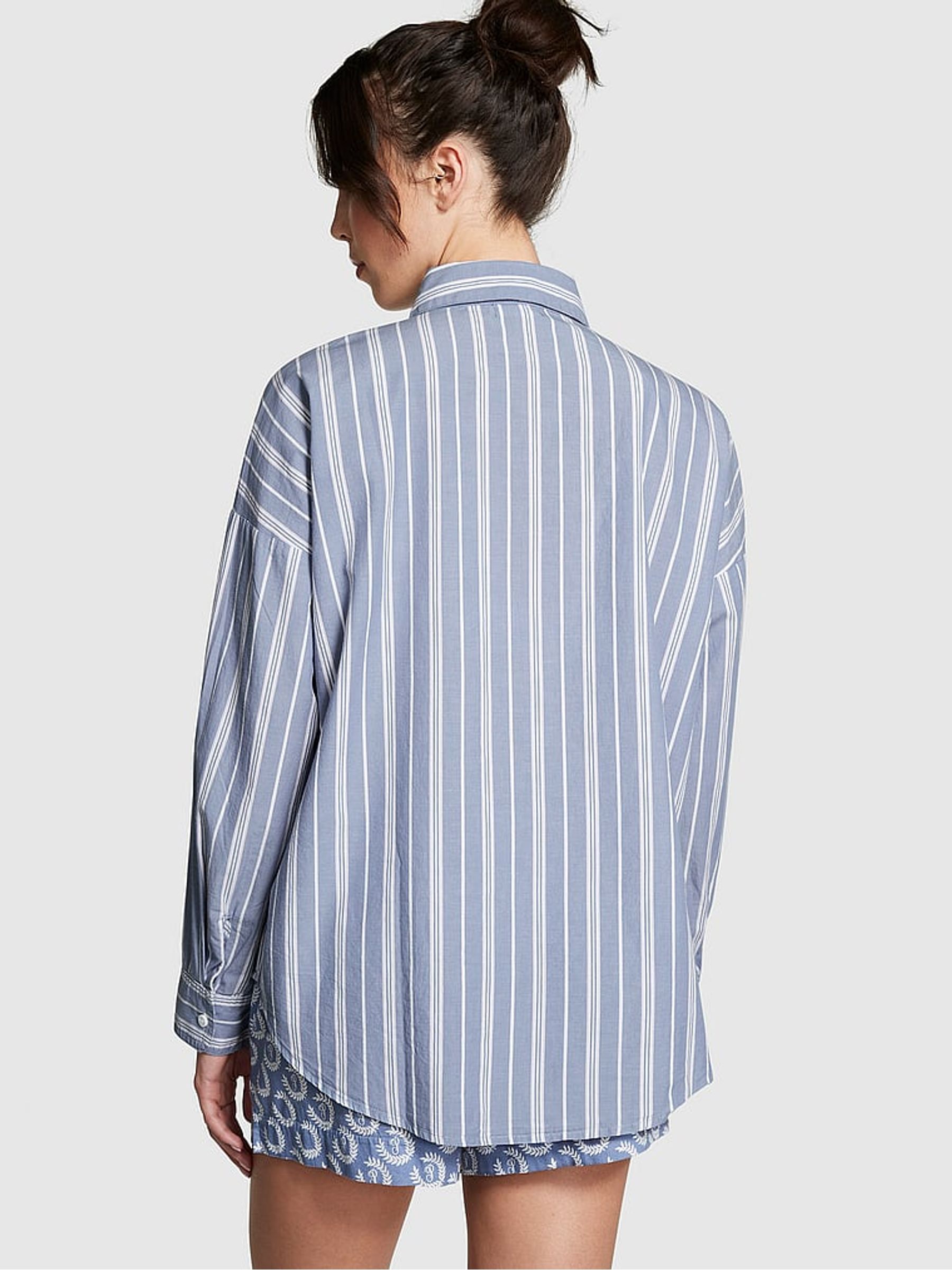 Dusty Iris Blue Cotton Oversized Long Sleeve Night Shirt - Image 2 of 4