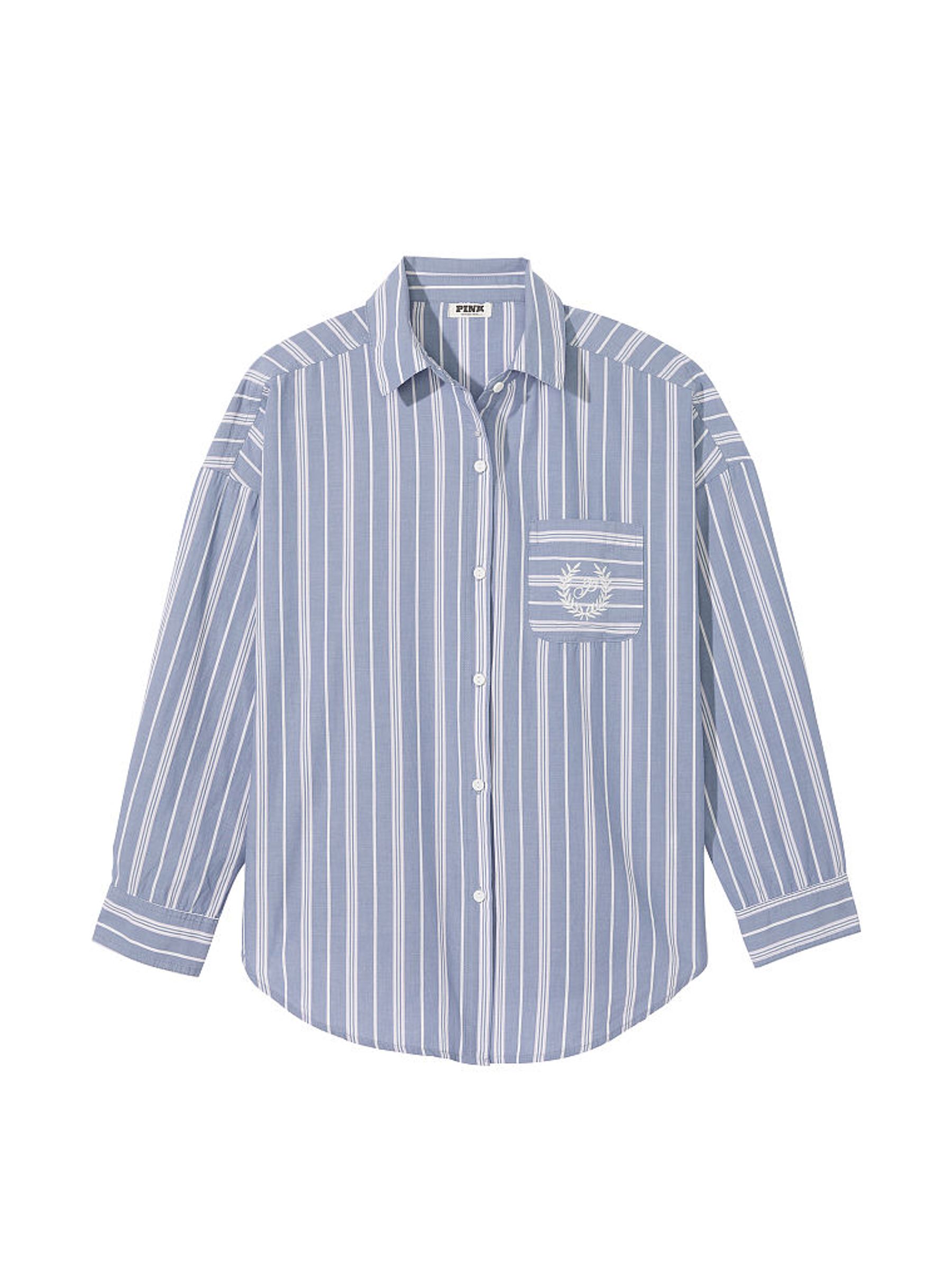 Dusty Iris Blue Cotton Oversized Long Sleeve Night Shirt - Image 4 of 4