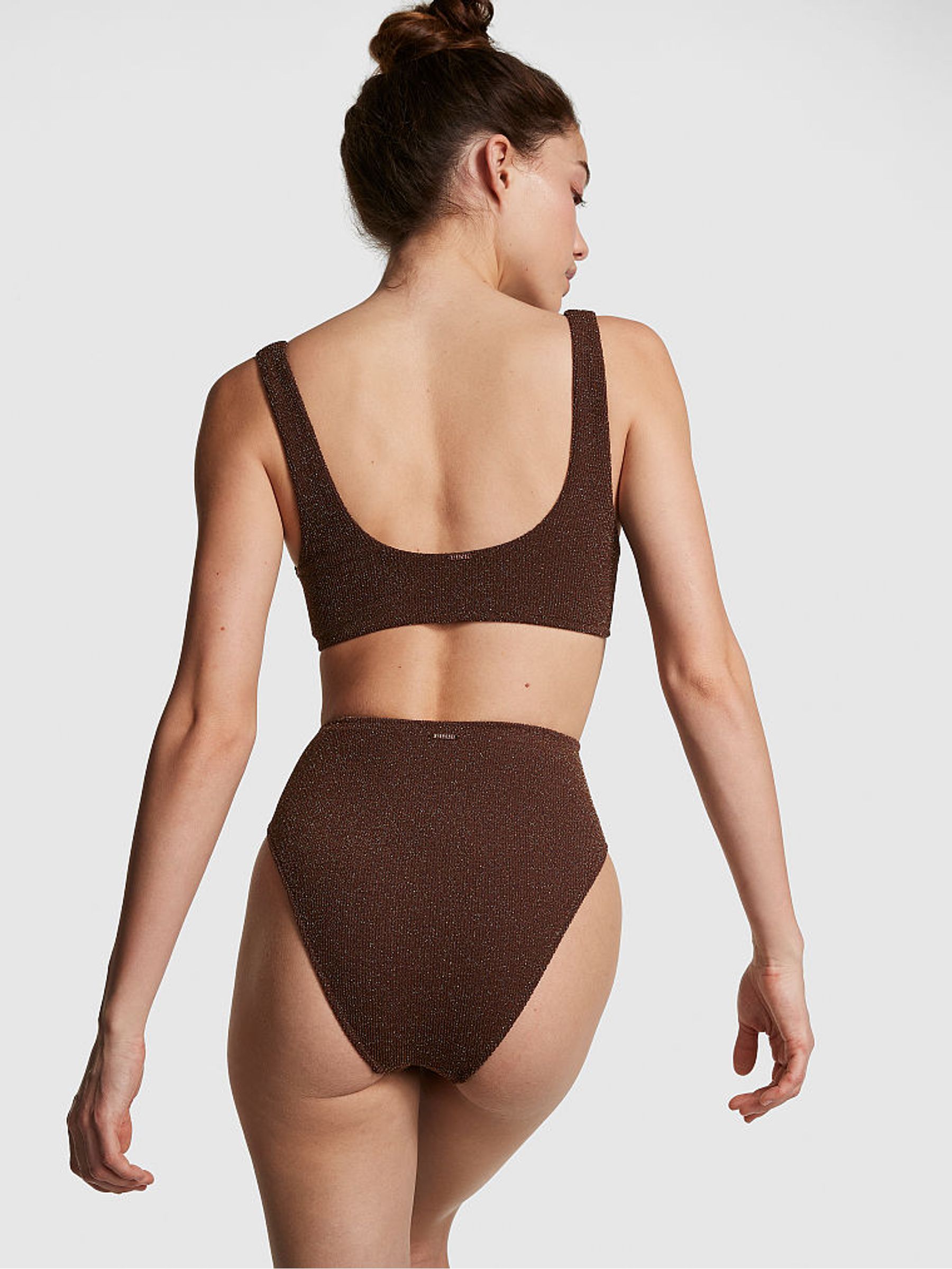 Ganache Brown Shimmer High Waisted Bikini Bottom - Image 2 of 4