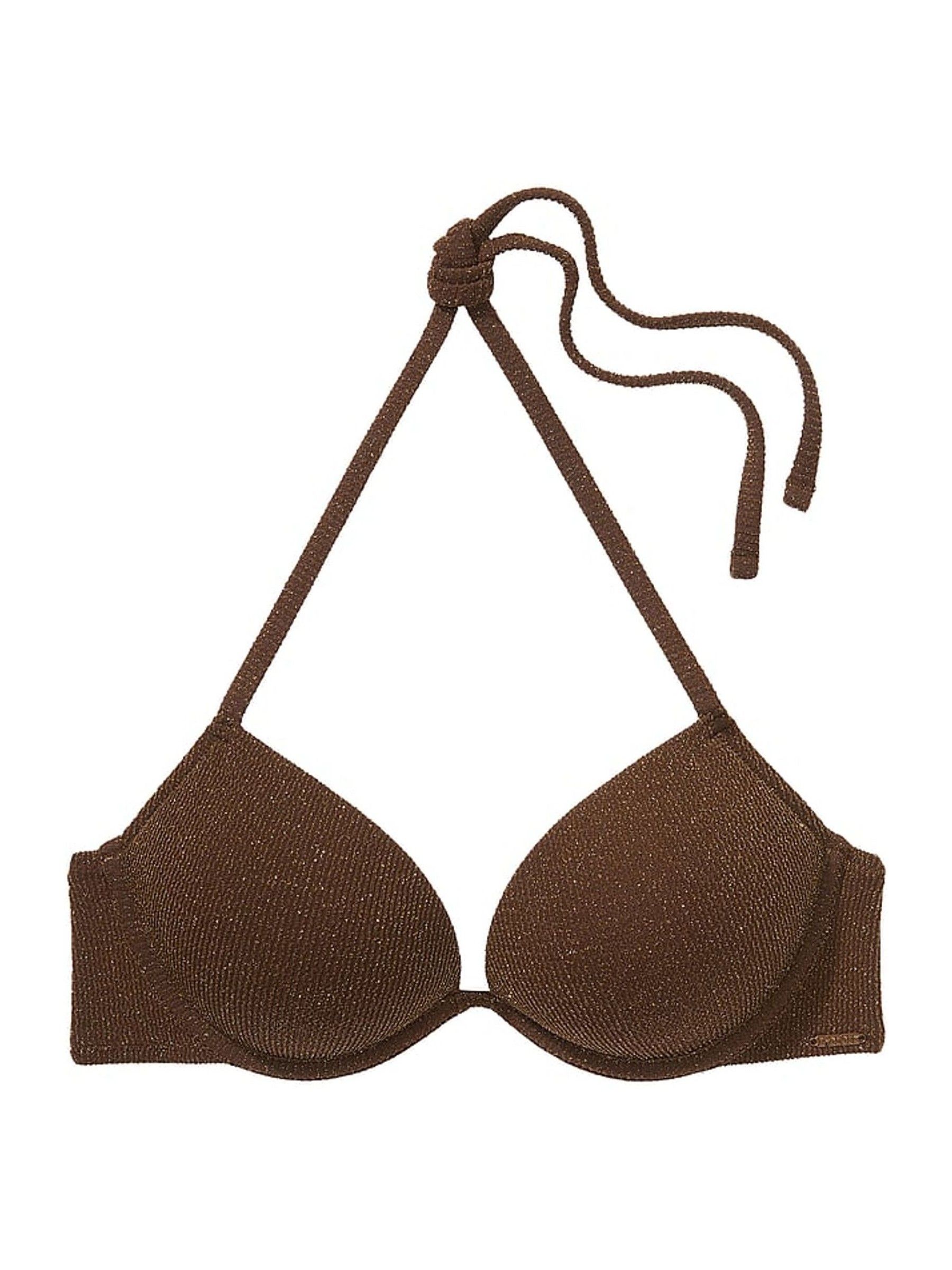 Ganache Brown Shimmer Add 2 Cups Push Up Bikini Top - Image 3 of 3