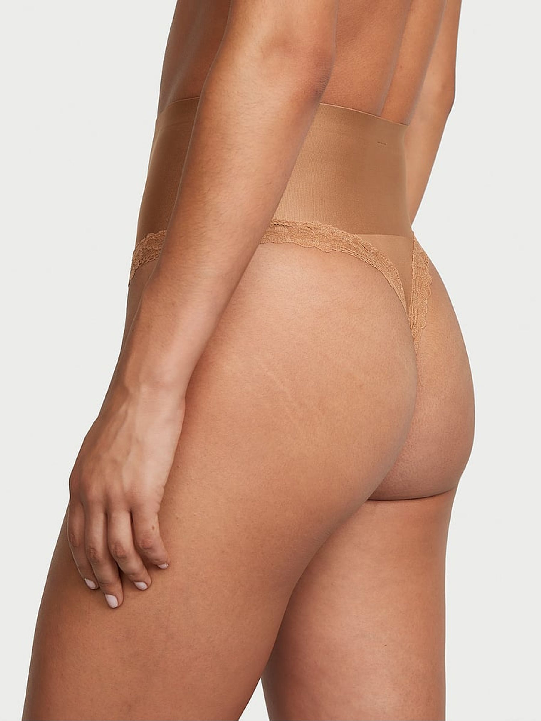 Toffee Nude Lace Trim Thong Shaping Knickers - Image 1 of 1