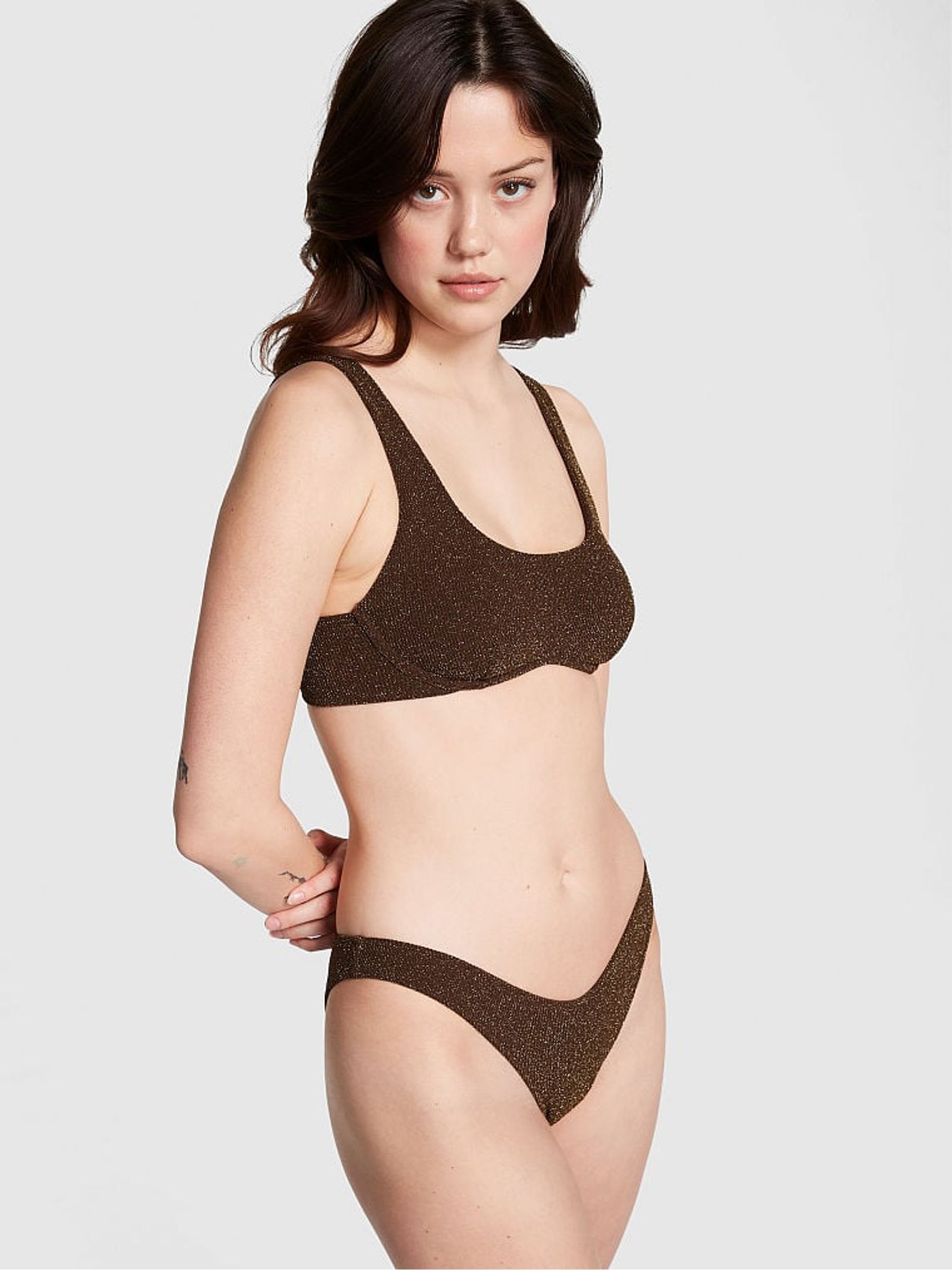 Ganache Brown Shimmer Brazilian Bikini Bottom - Image 1 of 3
