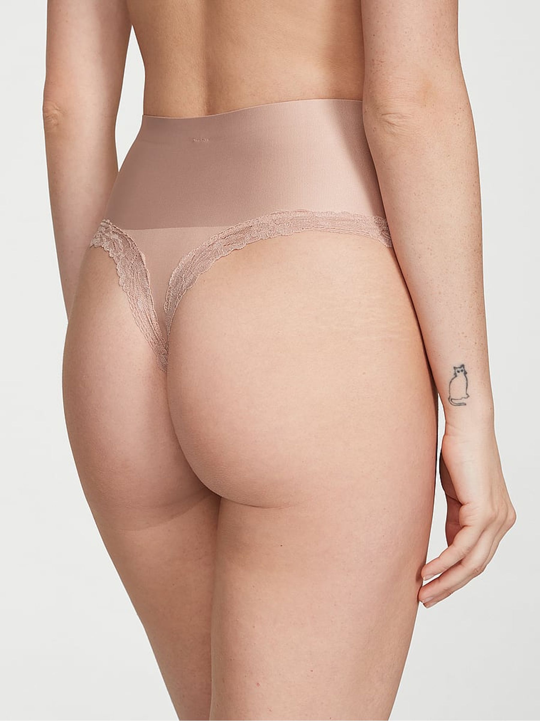 Macaron Nude Lace Trim Thong Shaping Knickers - Image 2 of 4