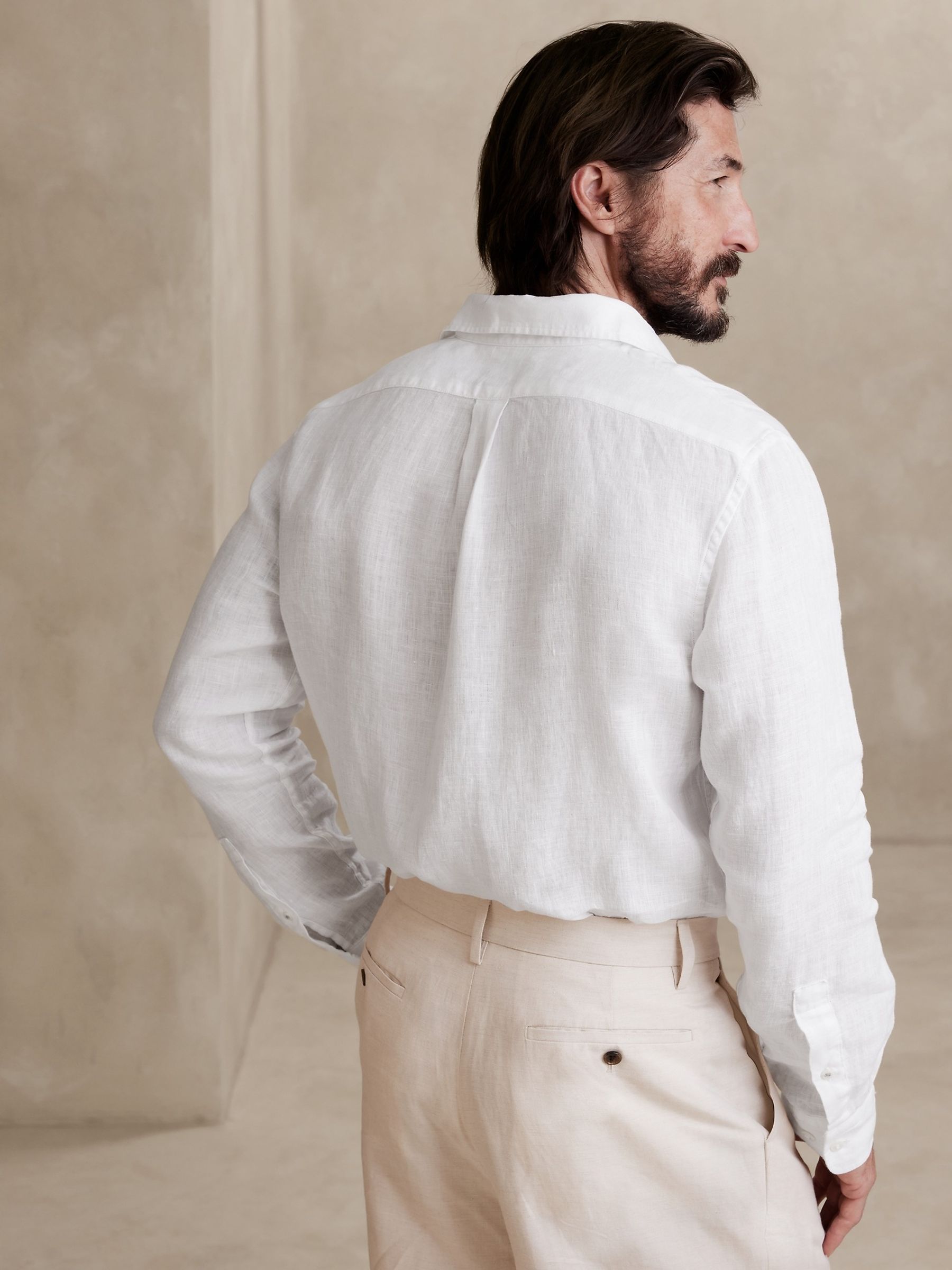 Banana Republic White 100% Linen Castelletto Long Sleeve Shirt - Image 2 of 4