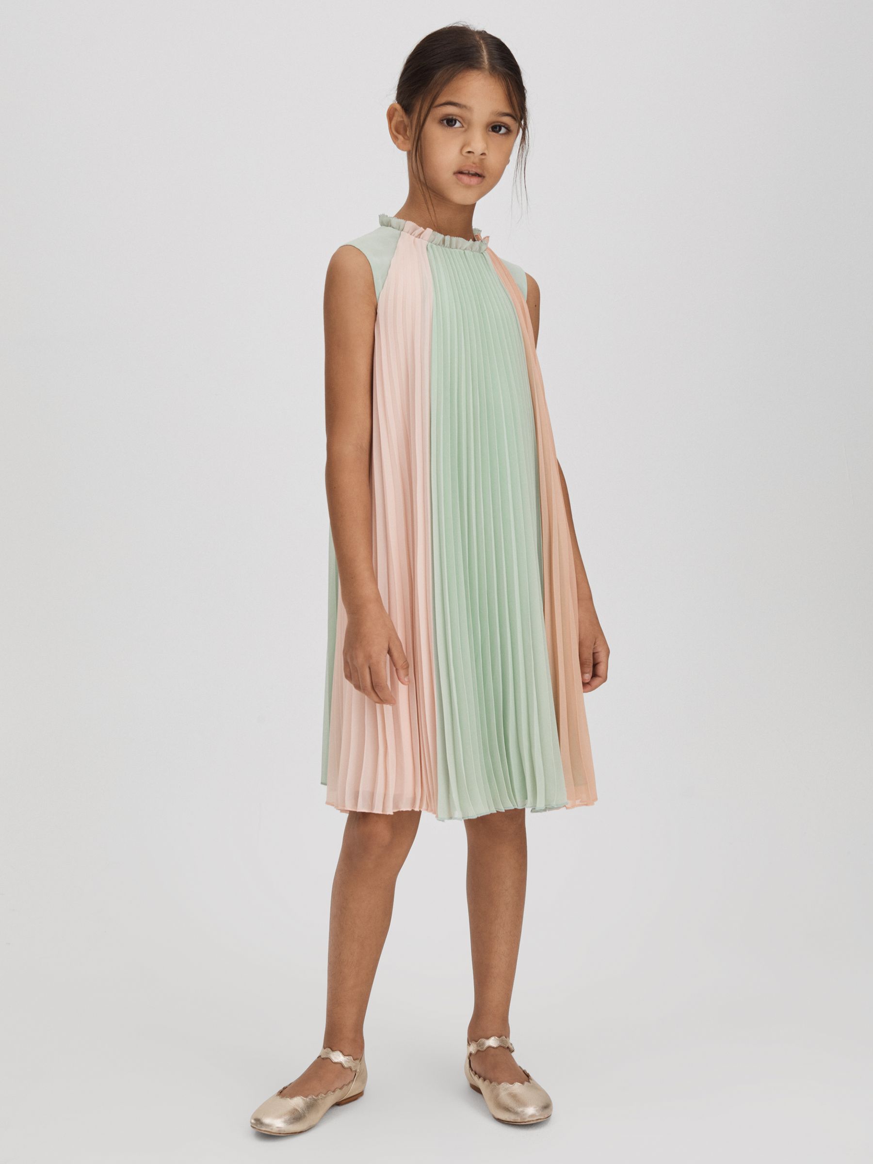 4-9 yrs Pleated Ruffle Dress in Pink - Image 1 of 6 4-9 yrs Pleated Ruffle Dress in Pink - Image 1 of 6