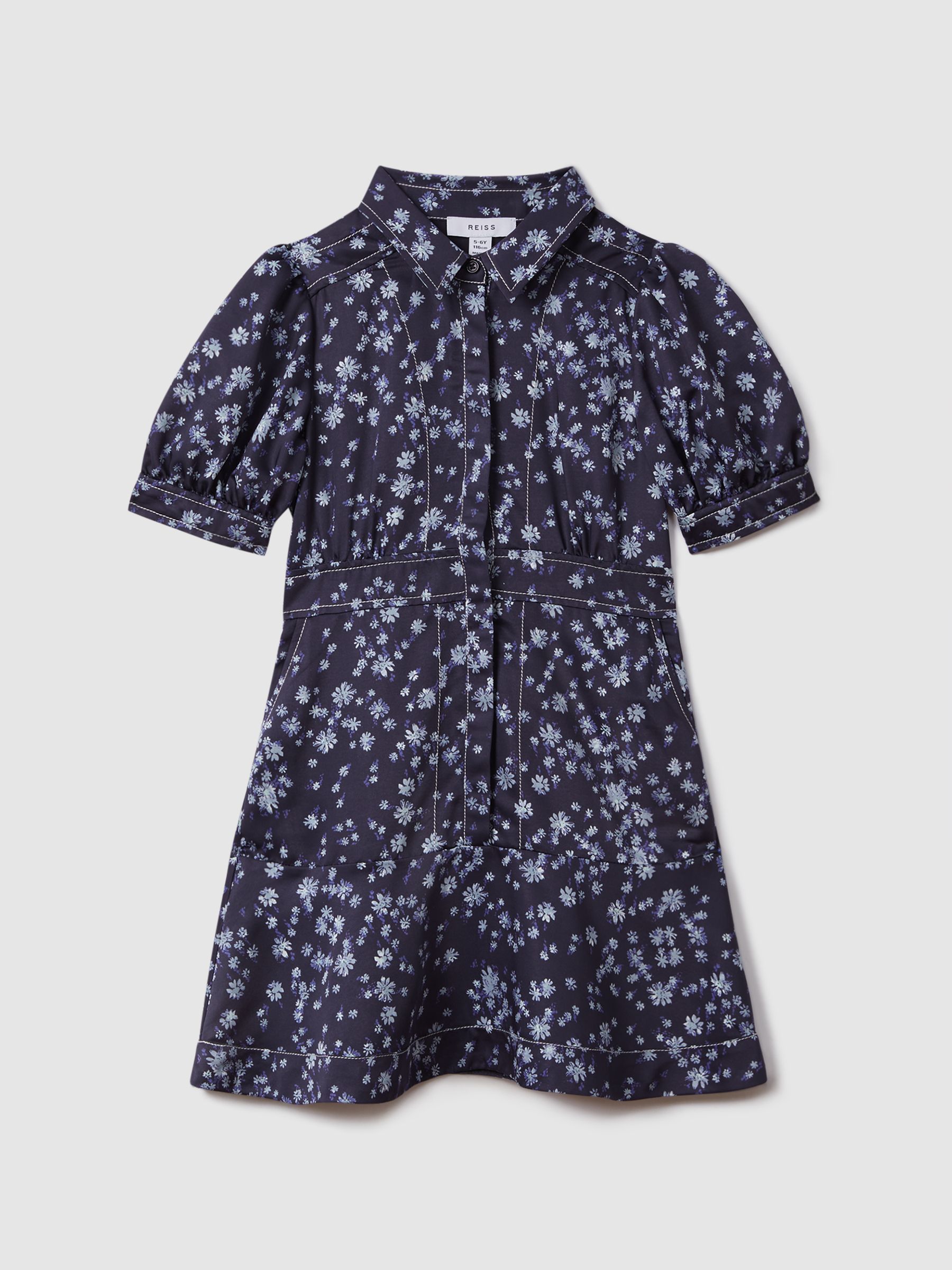 4-9 yrs Printed Puff Sleeve Dress in Navy Print - Image 2 of 6