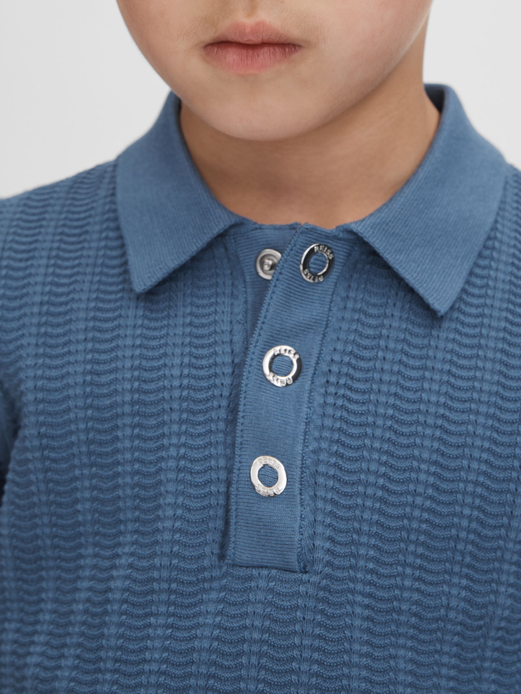 13-14 yrs Textured Modal Blend Polo Shirt in Cornflower Blue - Image 4 of 6