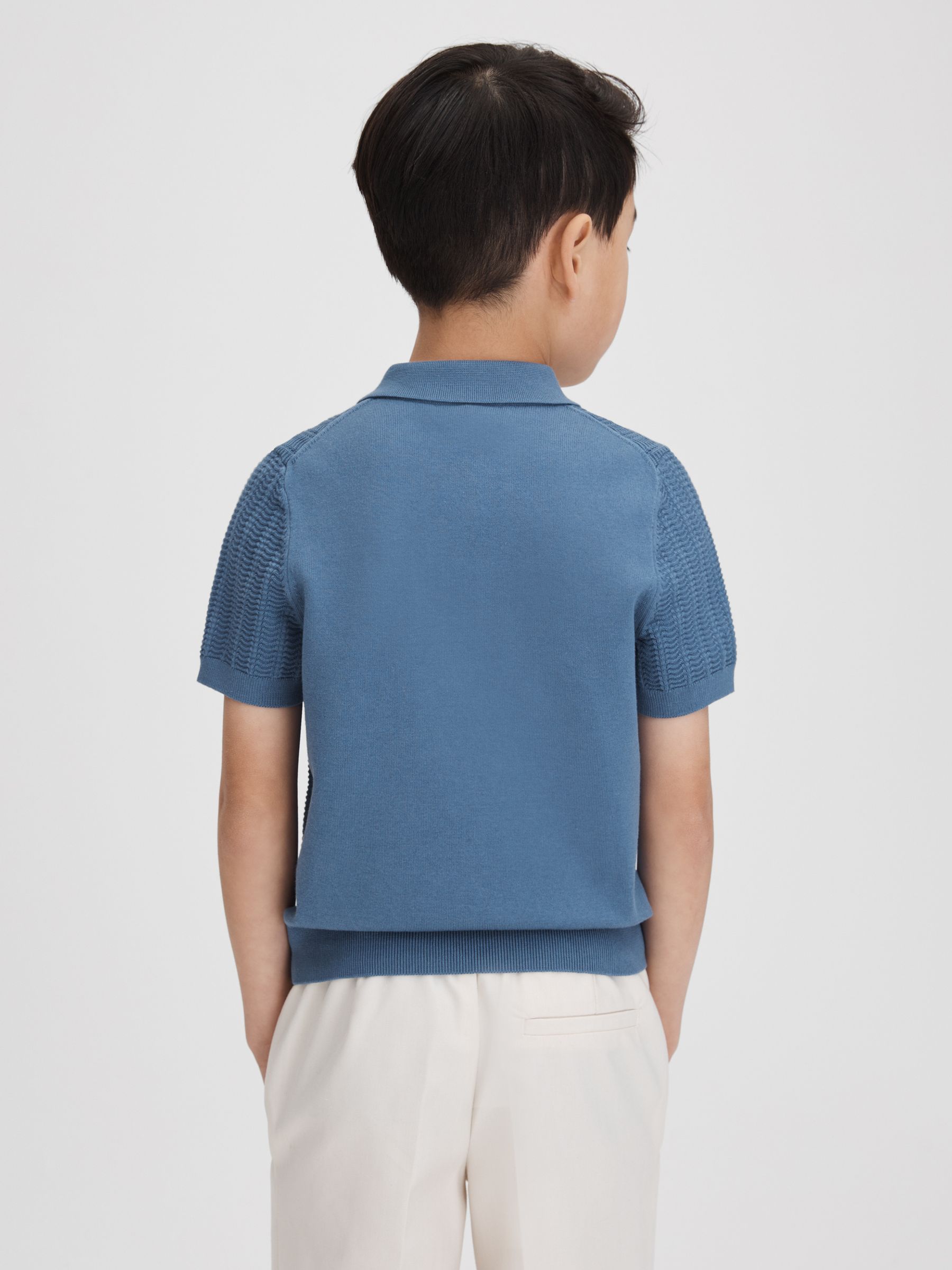 13-14 yrs Textured Modal Blend Polo Shirt in Cornflower Blue - Image 5 of 6