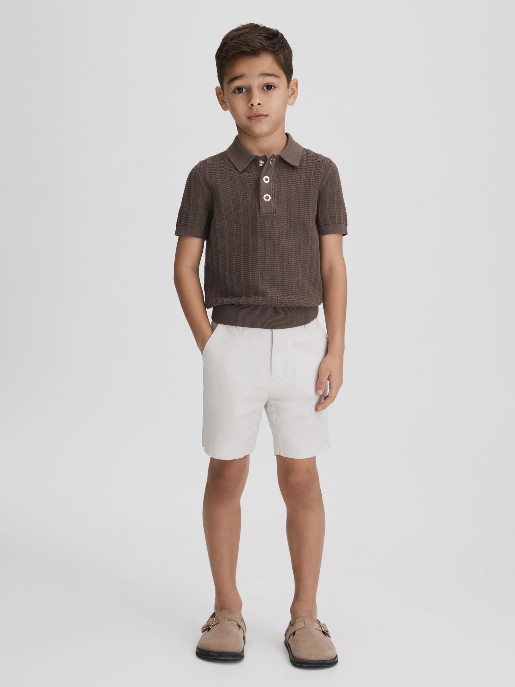 13-14 yrs Textured Modal Blend Polo Shirt in Pecan Brown - Image 2 of 7
