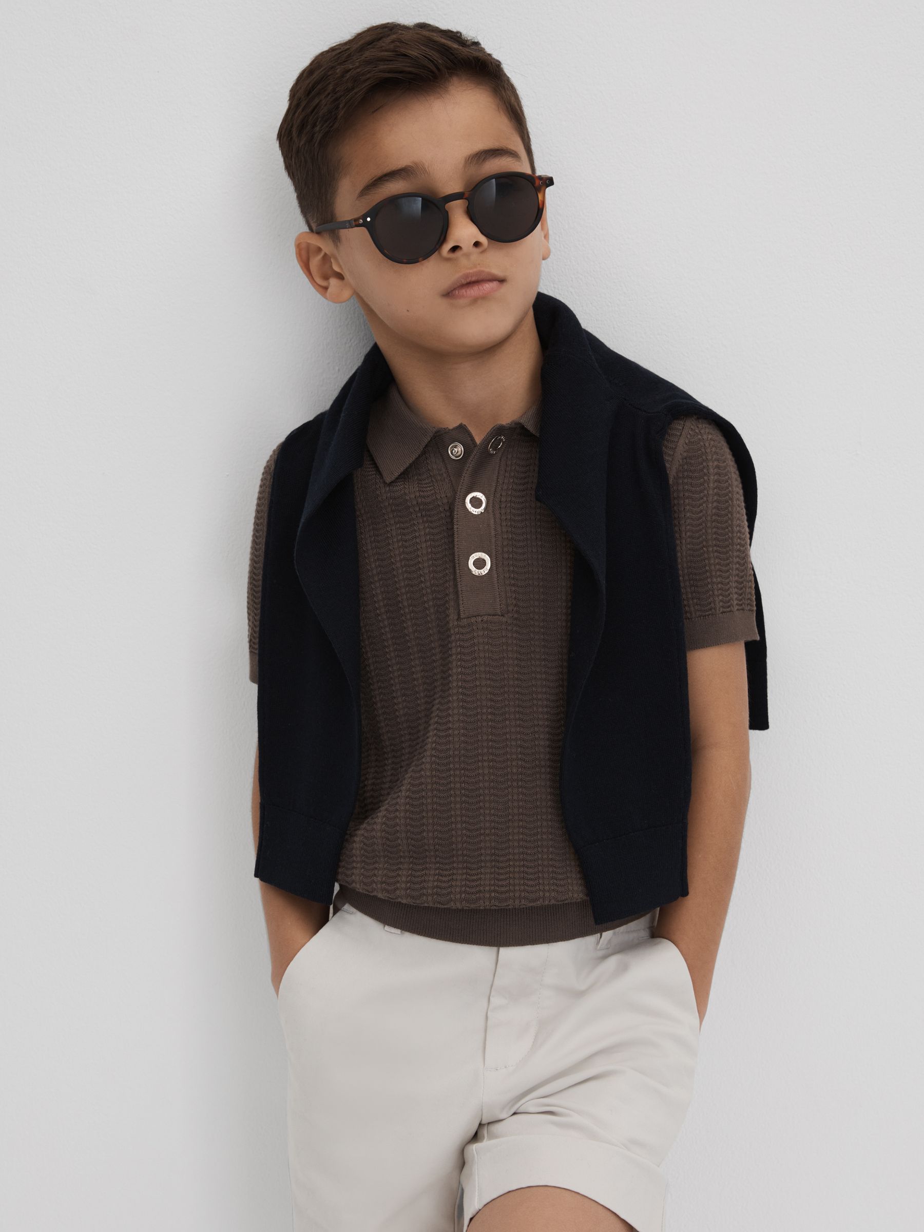 13-14 yrs Textured Modal Blend Polo Shirt in Pecan Brown - Image 3 of 7