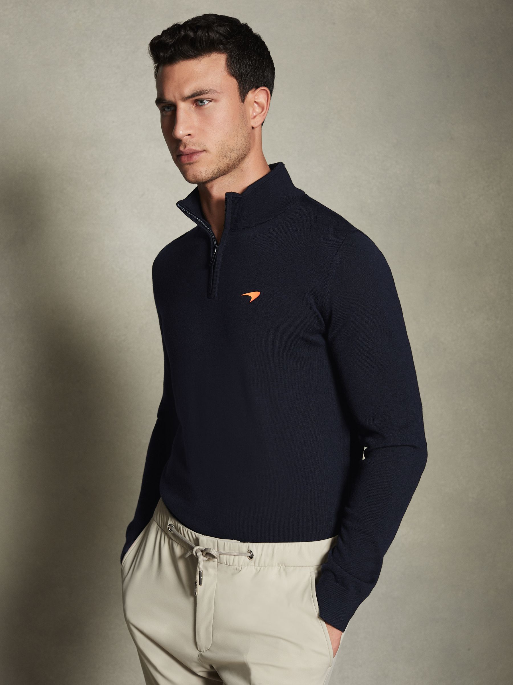 McLaren F1 Merino Half-Zip Funnel Neck Jumper in Navy - Image 1 of 7