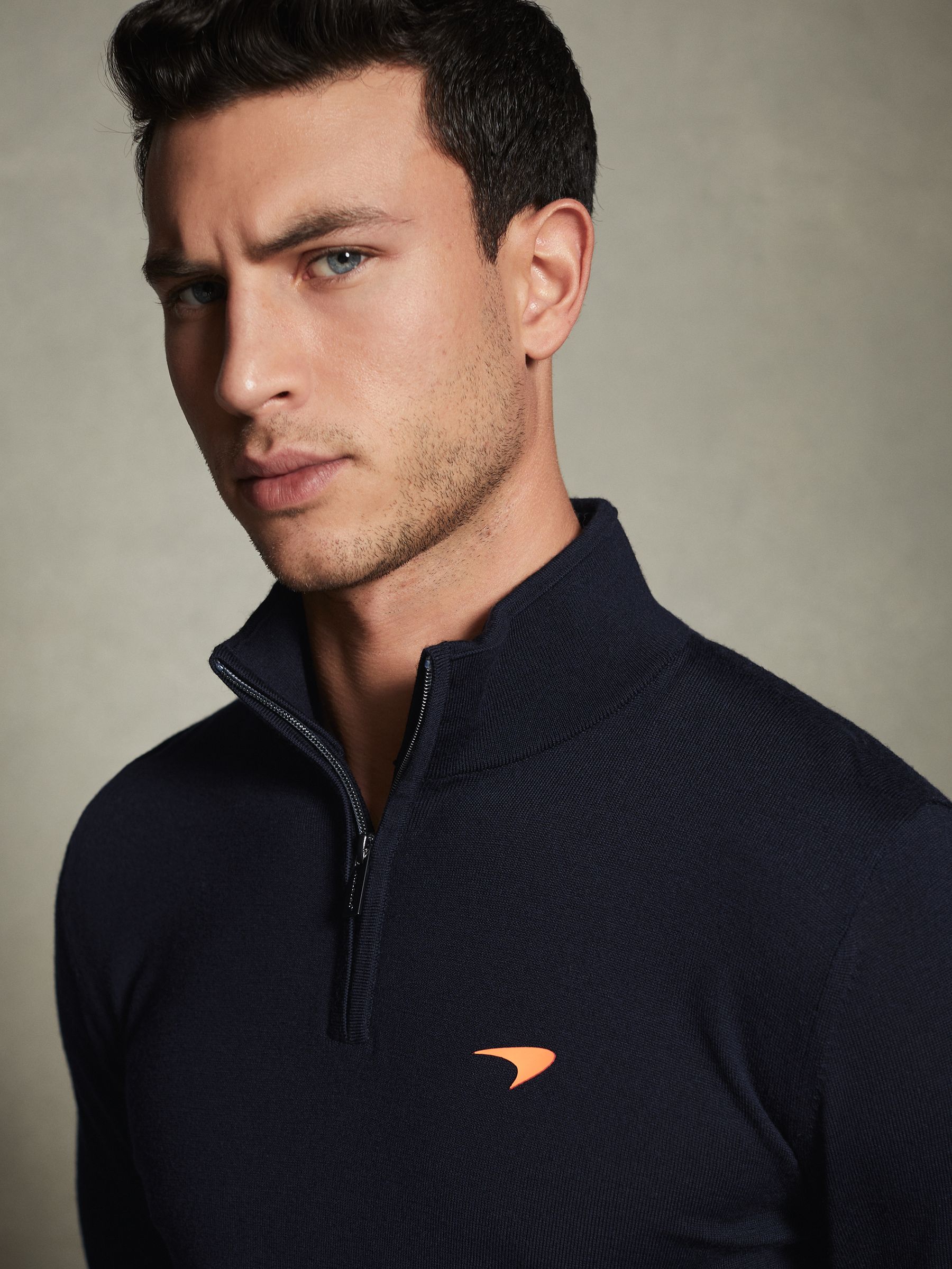 McLaren F1 Merino Half-Zip Funnel Neck Jumper in Navy - Image 3 of 7