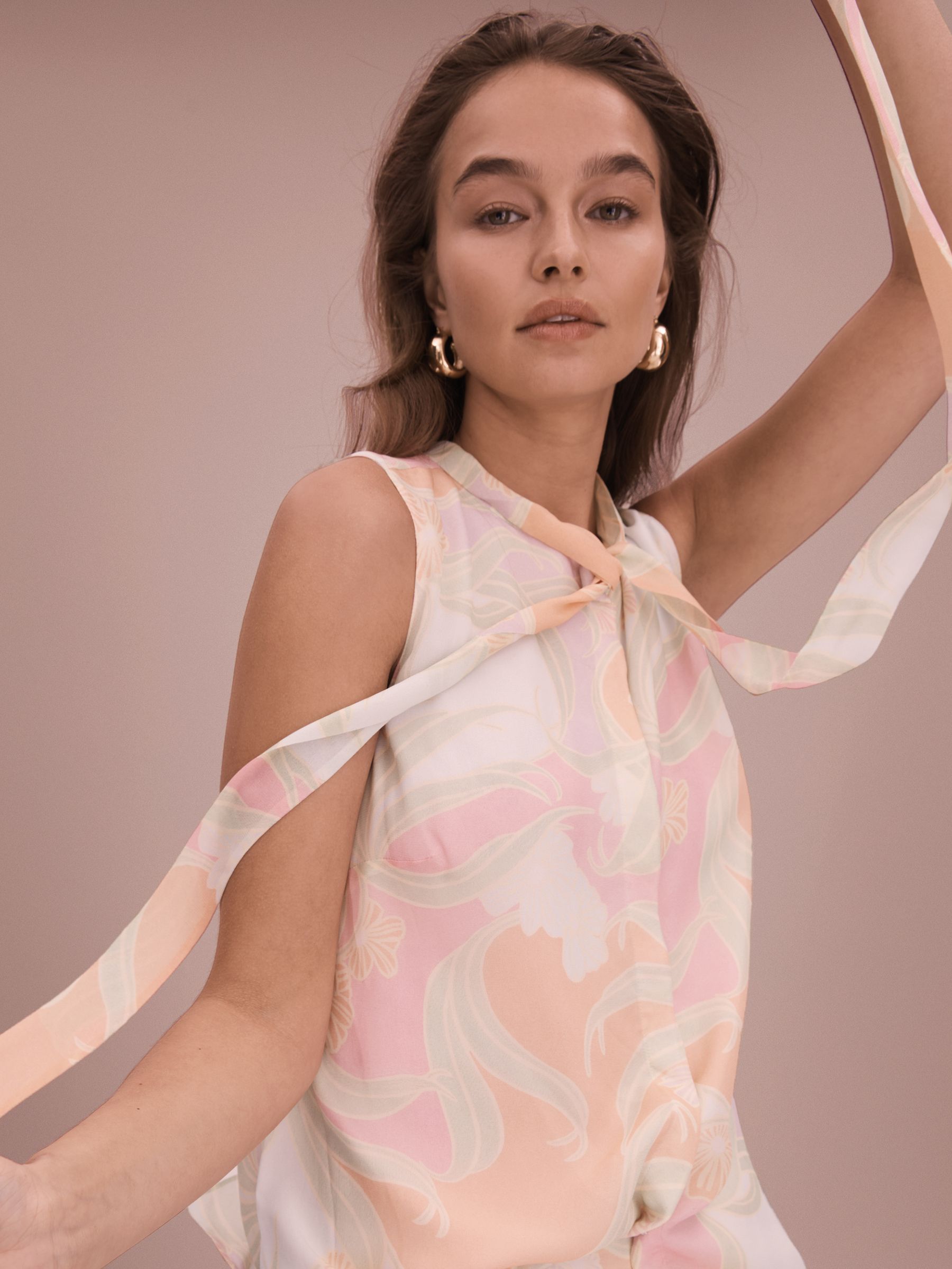 Florere Printed Tie Neck Top in Multi - Image 3 of 6