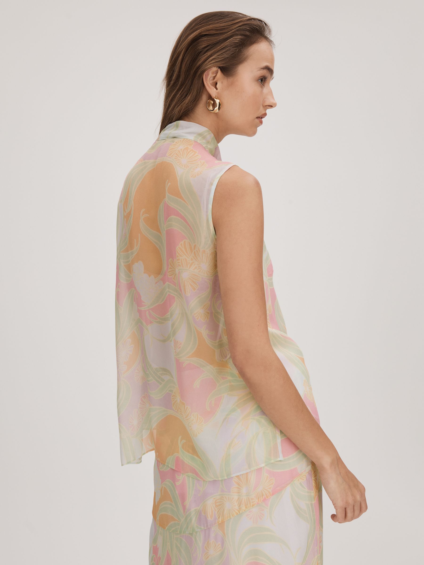 Florere Printed Tie Neck Top in Multi - Image 4 of 6