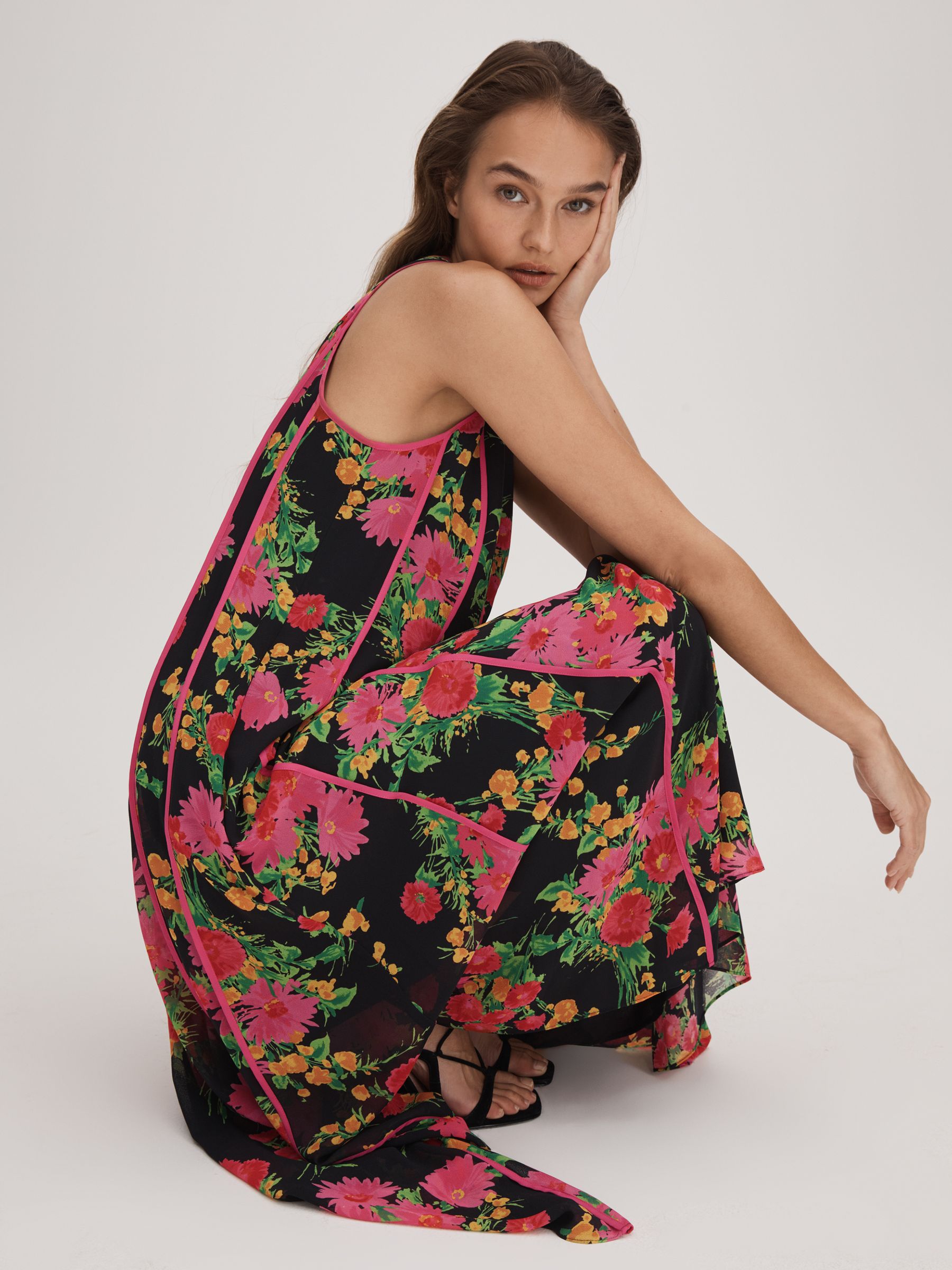 Florere Printed Panel Midi Dress in Pink/Black - Image 3 of 7