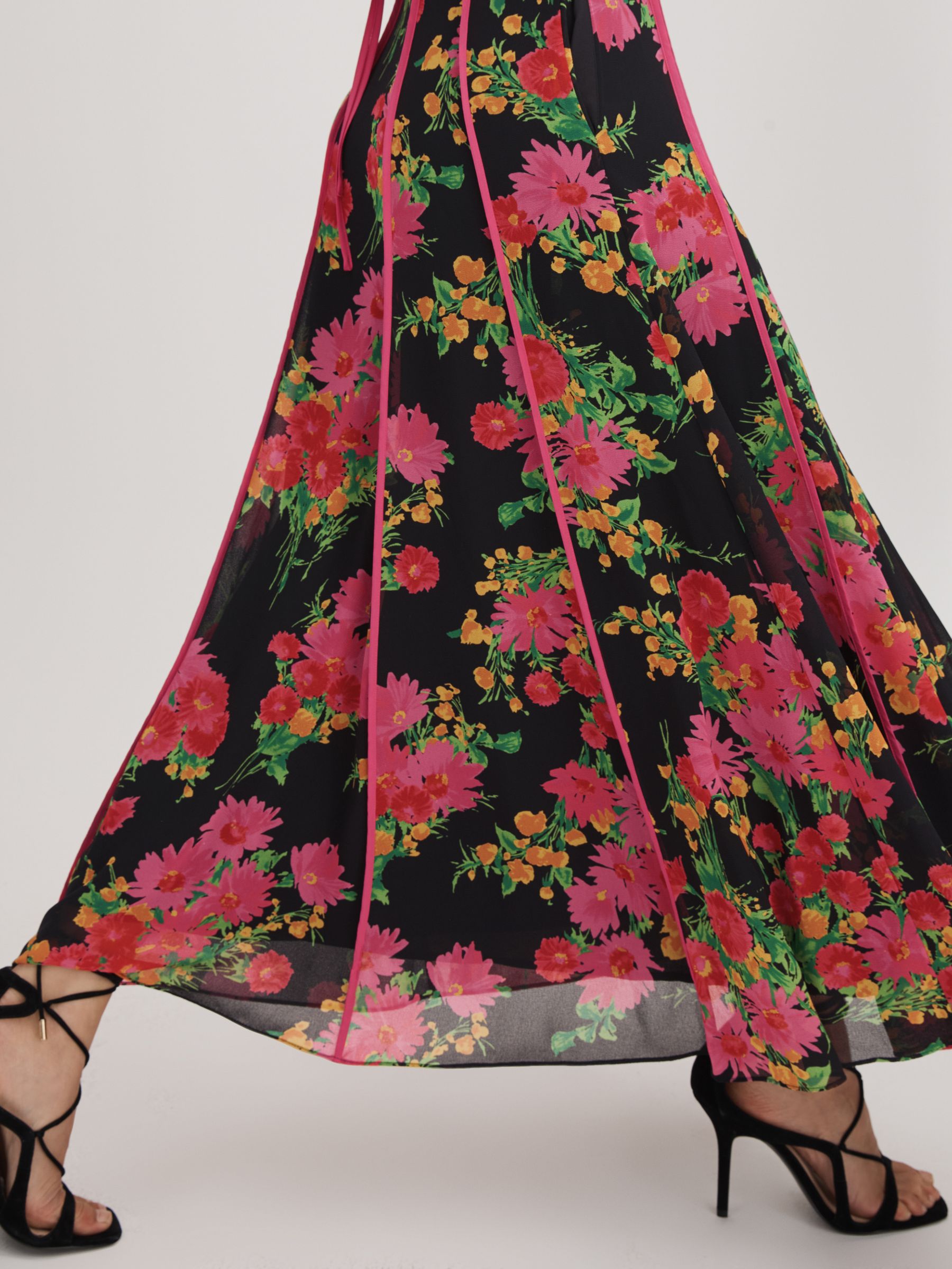Florere Printed Panel Midi Dress in Pink/Black - Image 4 of 7