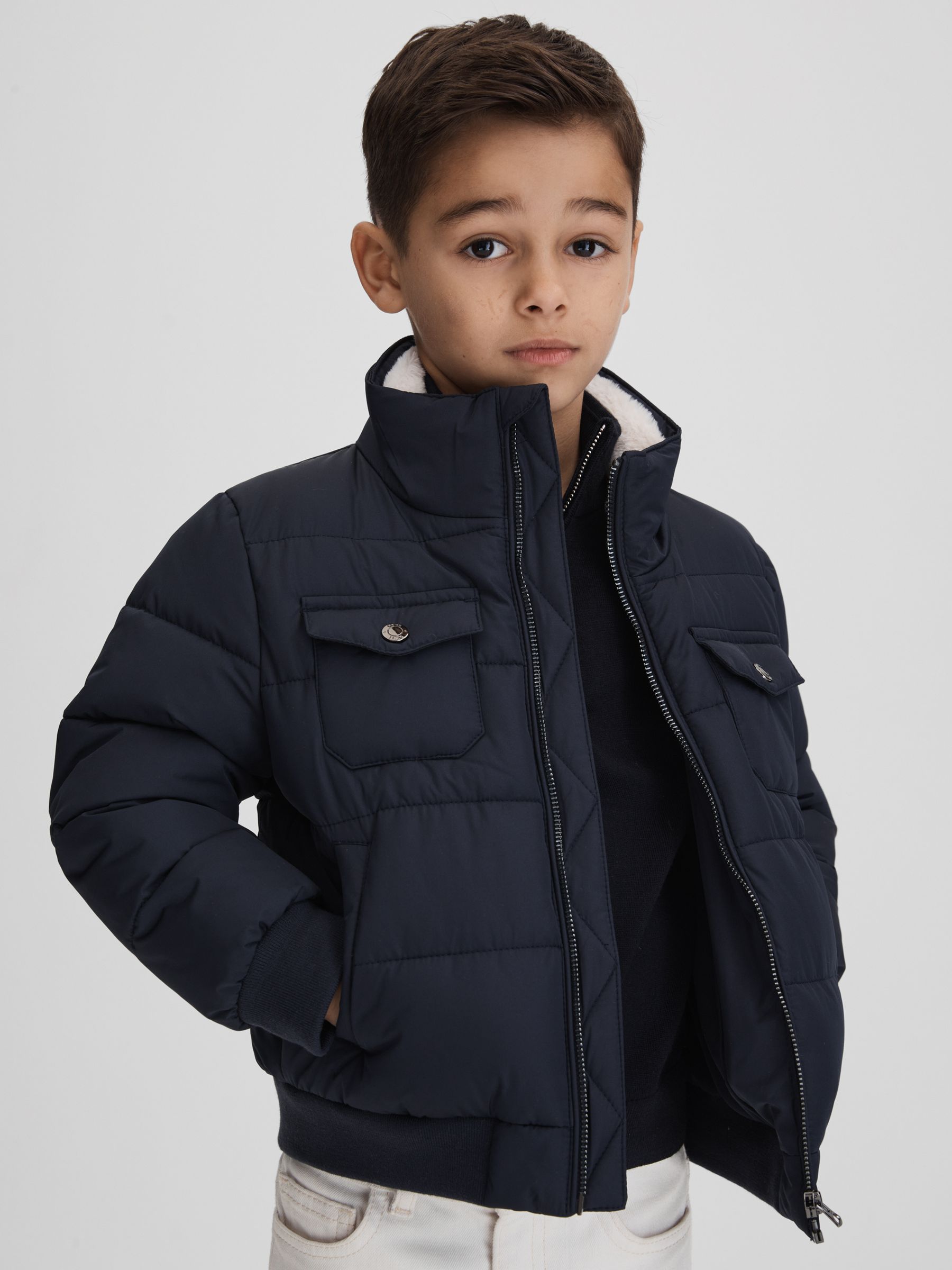 13-14 yrs Padded Faux Fur Coat in Navy - Image 3 of 6