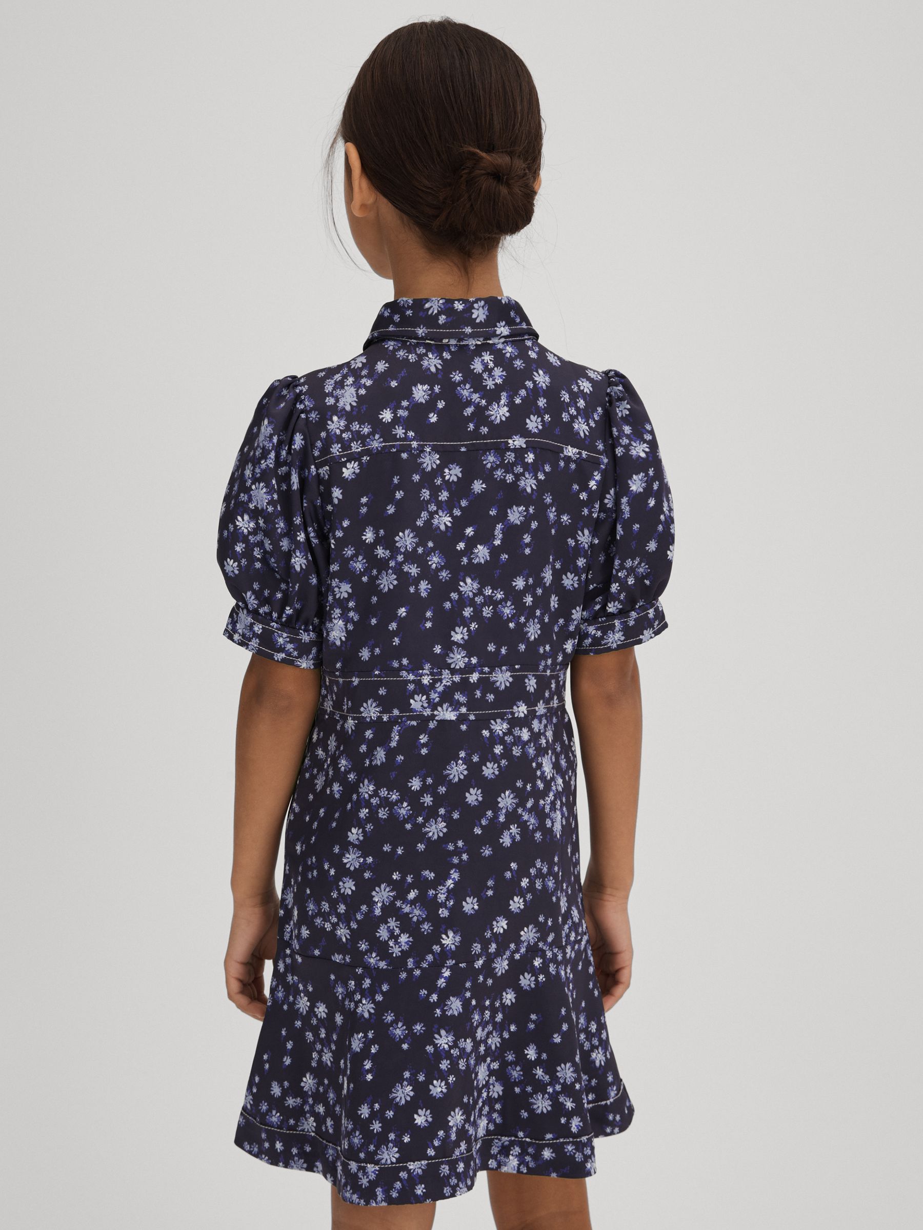 9-13 yrs Printed Puff Sleeve Dress in Navy Print - Image 5 of 6