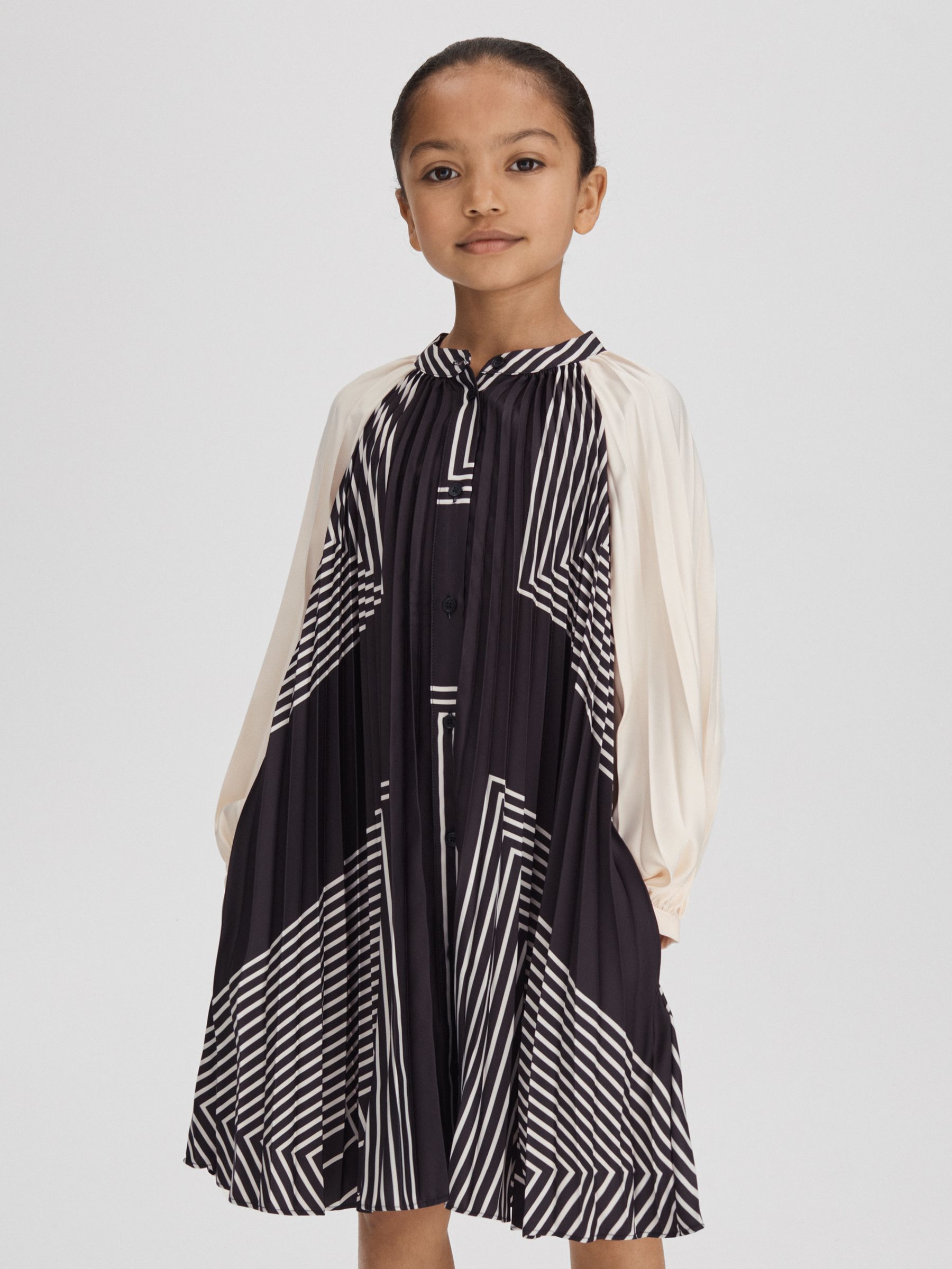 9-13 yrs Printed Pleated Dress in Navy - Image 3 of 6
