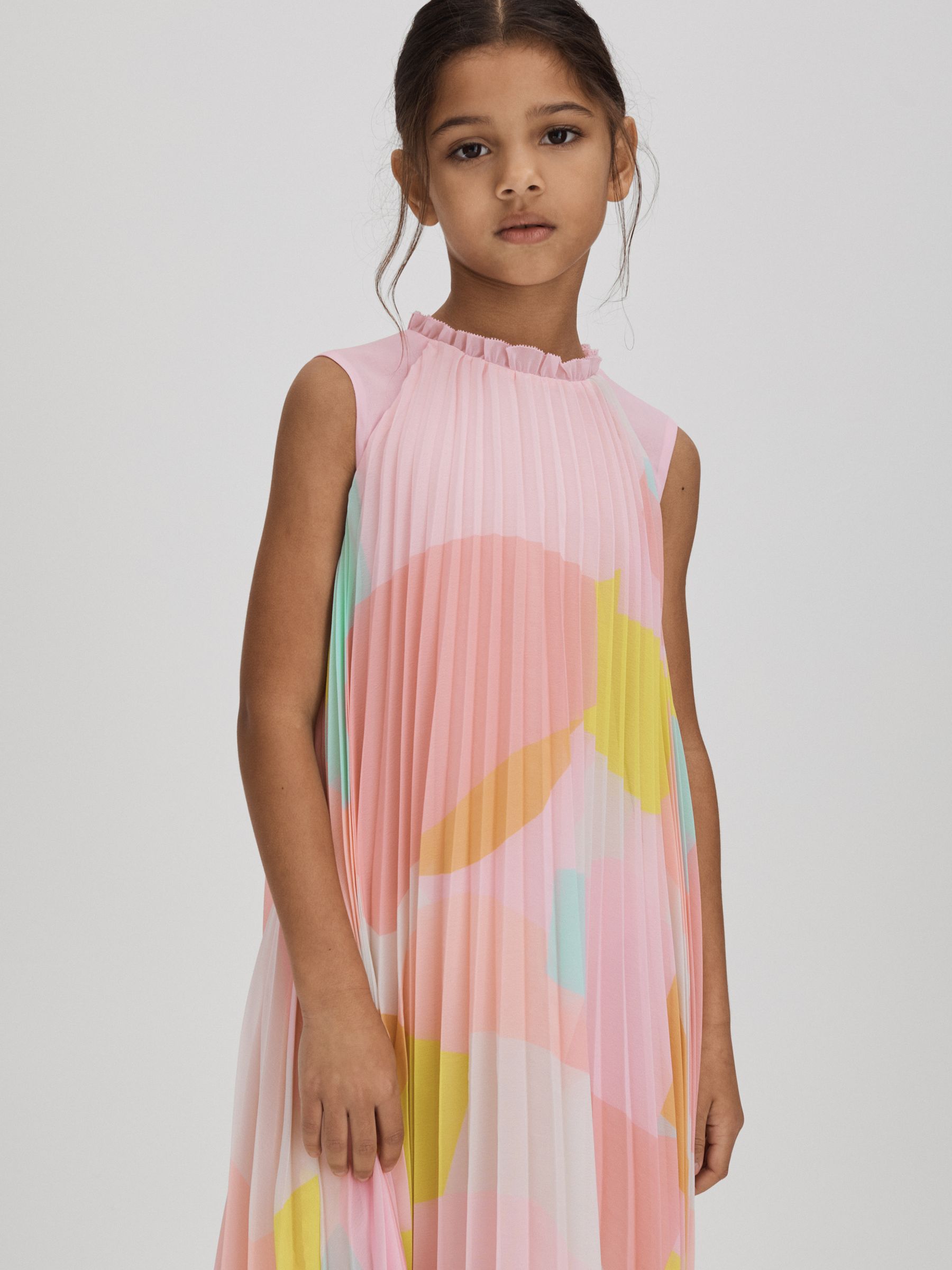 4-9 yrs Pleated Ruffle Dress in Multi - Image 1 of 7 4-9 yrs Pleated Ruffle Dress in Multi - Image 1 of 7