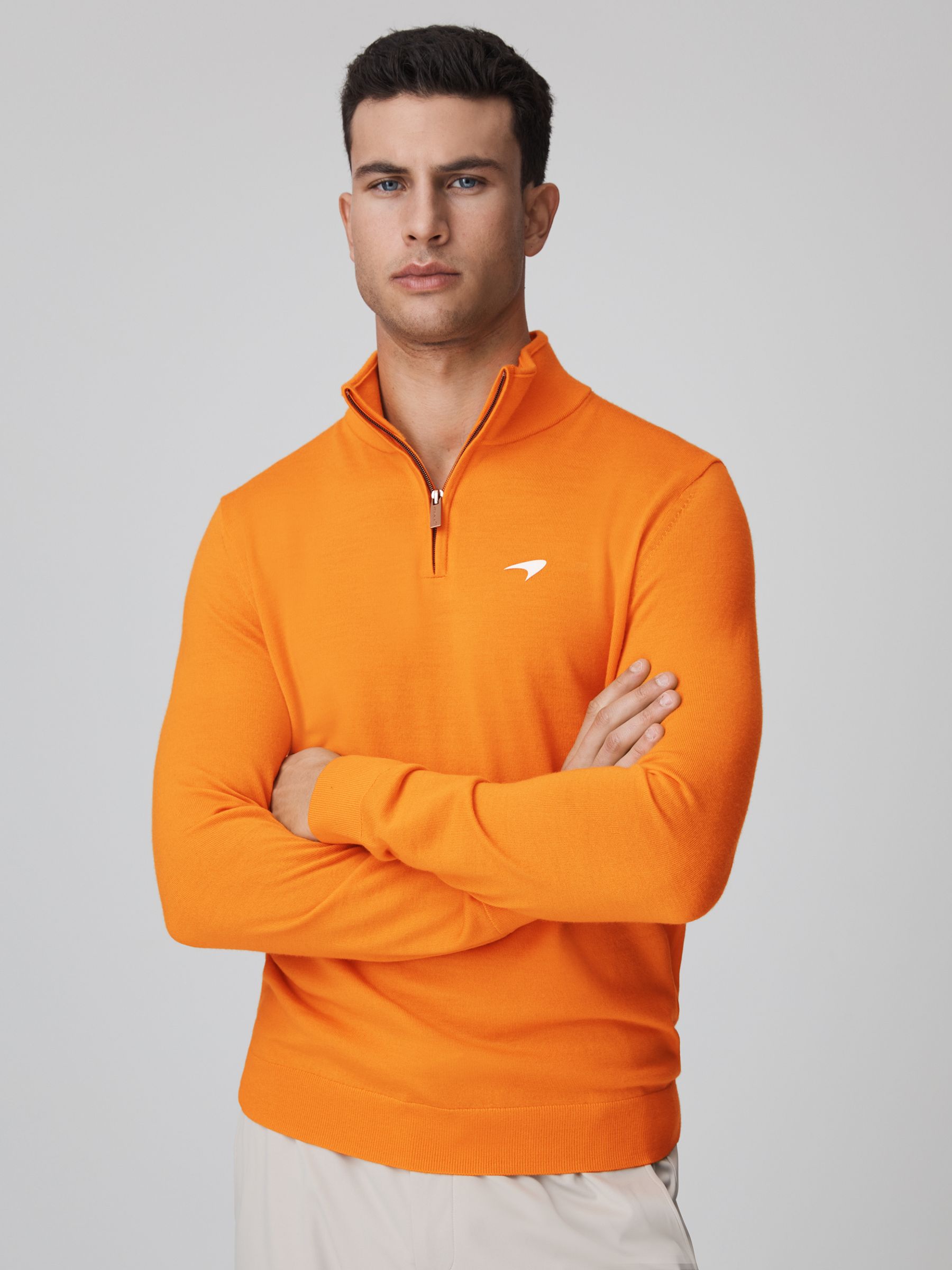 McLaren F1 Merino Half-Zip Funnel Neck Jumper in Papaya - Image 1 of 7