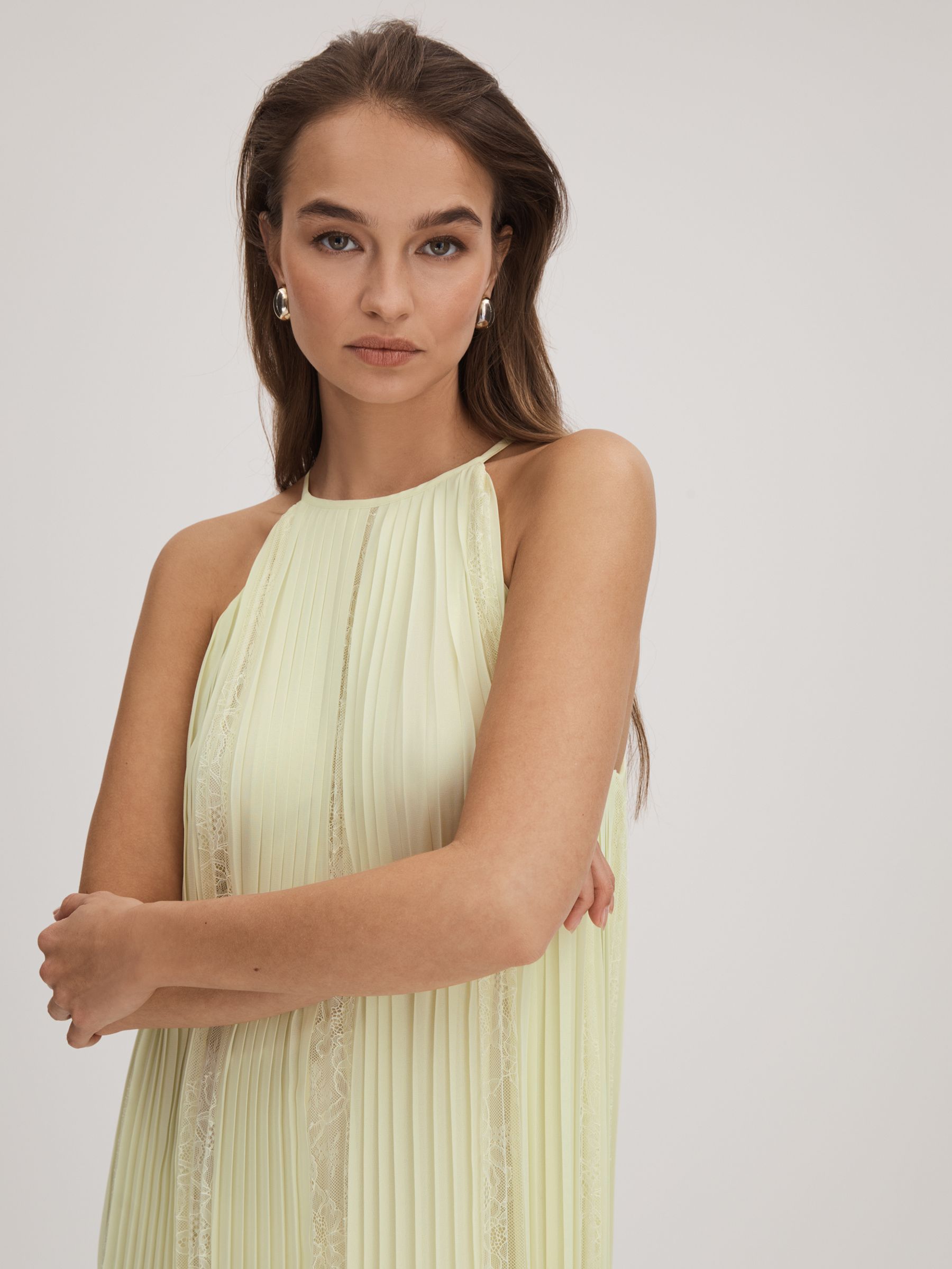 Florere Lace Pleated Maxi Dress in Pale Green - Image 3 of 5