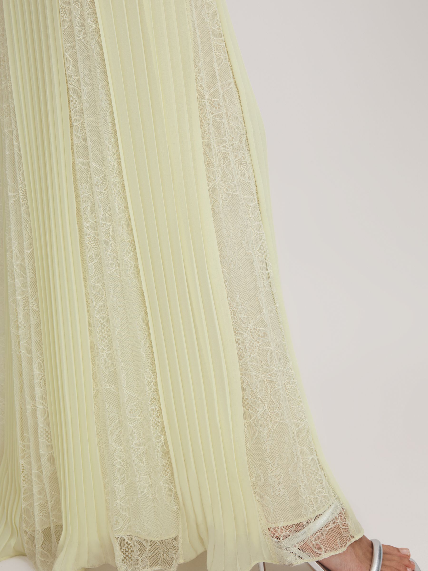Florere Lace Pleated Maxi Dress in Pale Green - Image 4 of 5