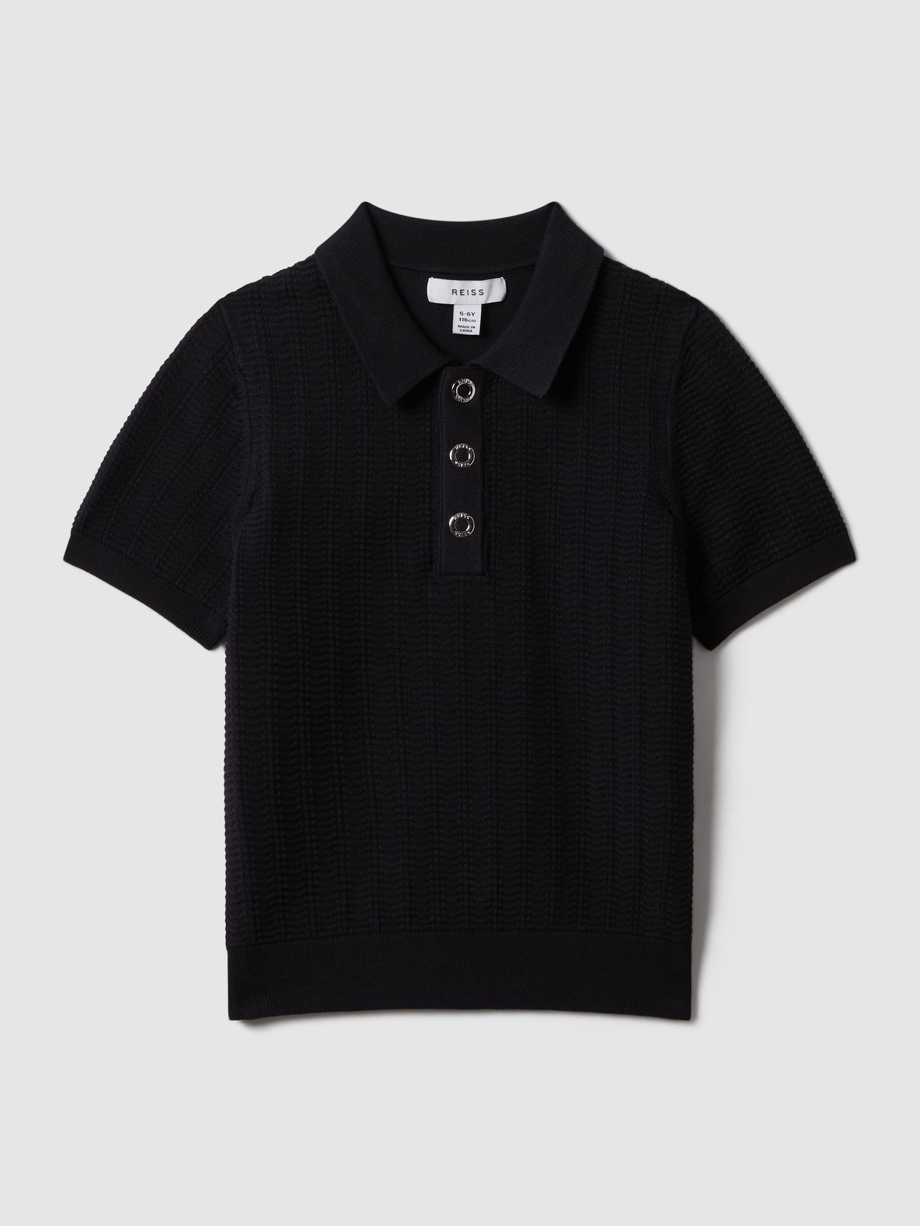 13-14 yrs Textured Modal Blend Polo Shirt in Navy - Image 1 of 3