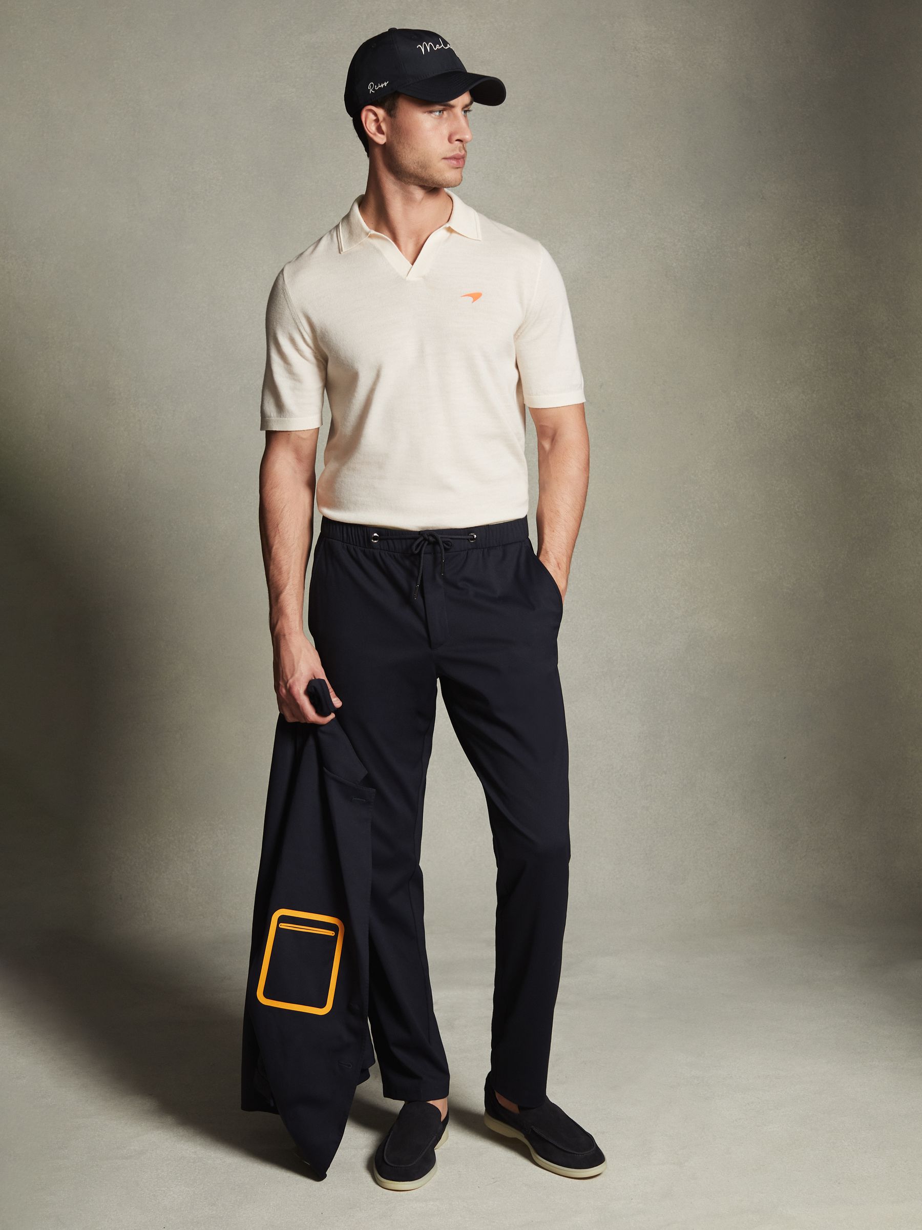 McLaren F1 Merino Wool Open Collar Polo Shirt in Bianco - Image 1 of 6