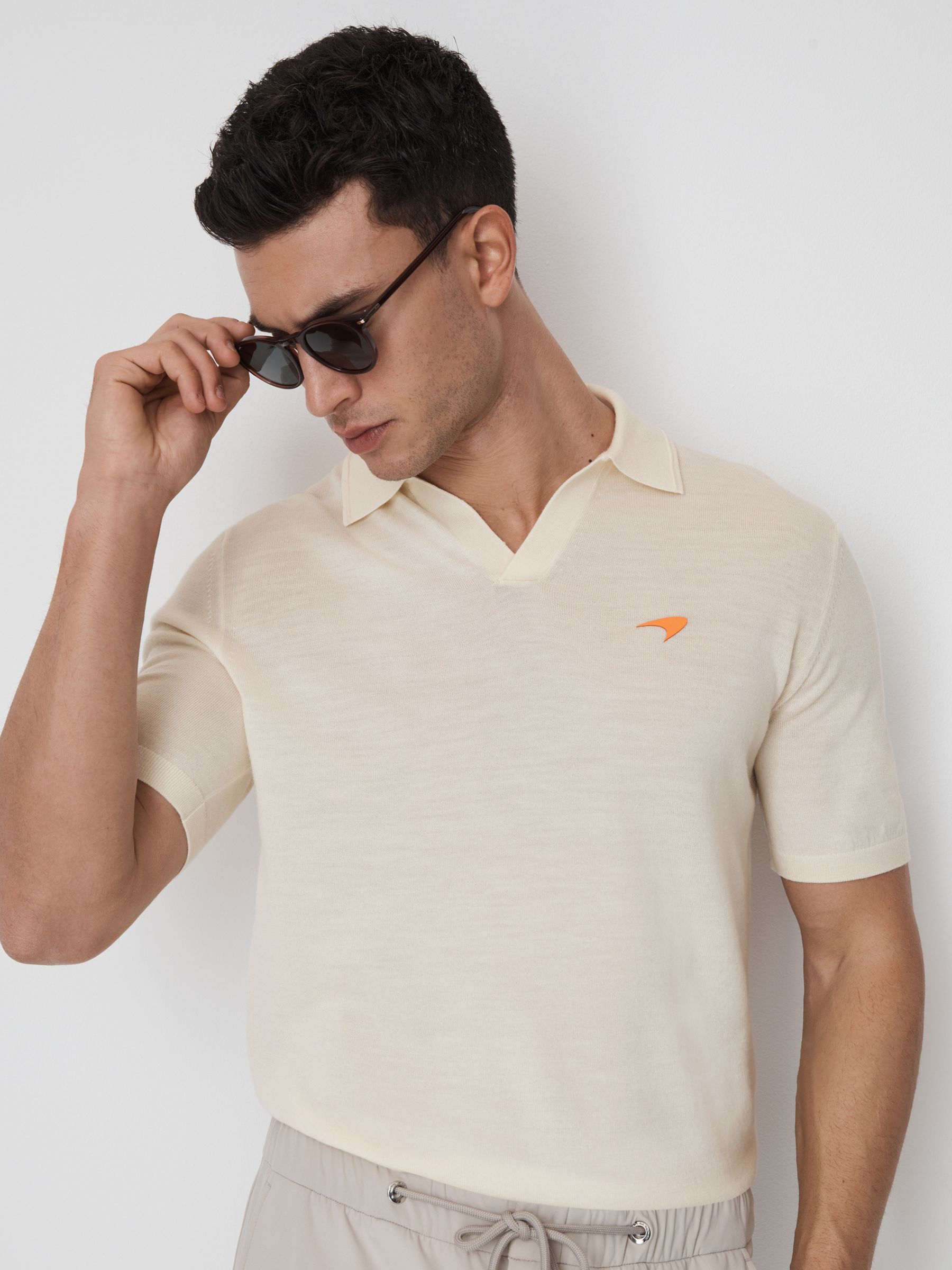 McLaren F1 Merino Wool Open Collar Polo Shirt in Bianco - Image 3 of 6
