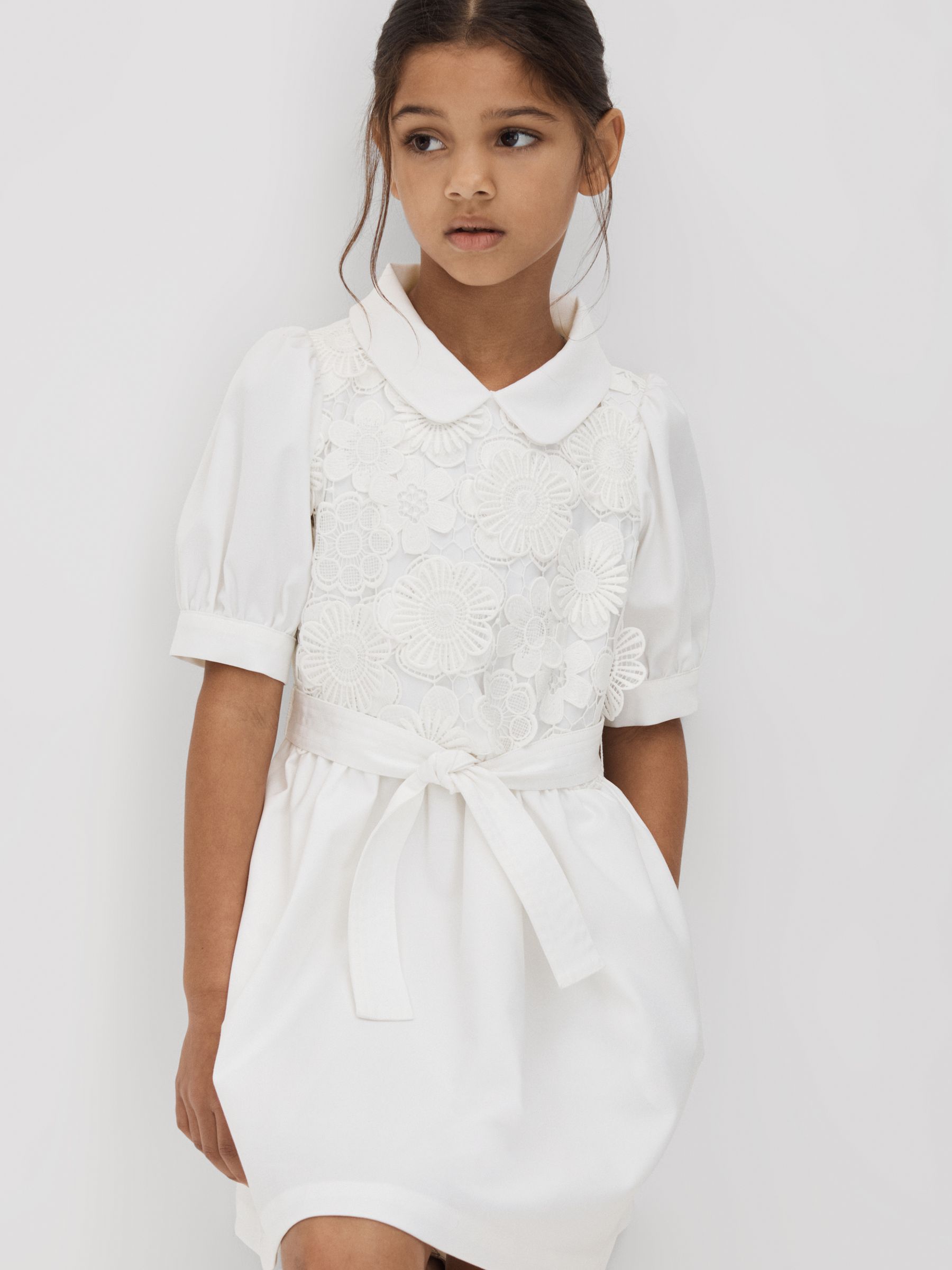 9-13 yrs Embroidered Puff Sleeve Dress in Ivory - Image 1 of 6