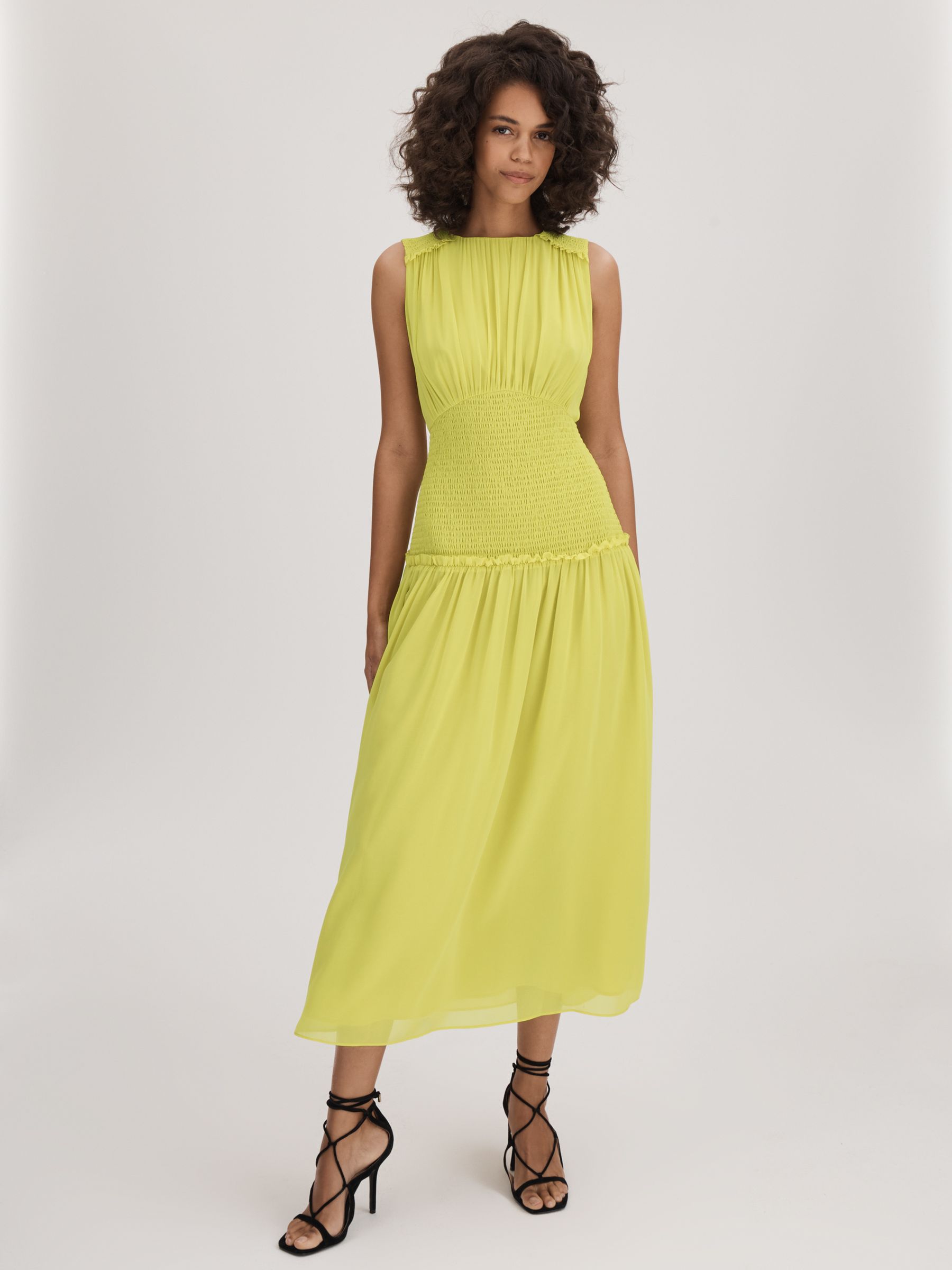 Florere Smocked Waist Midi Dress in Lime - Image 3 of 6