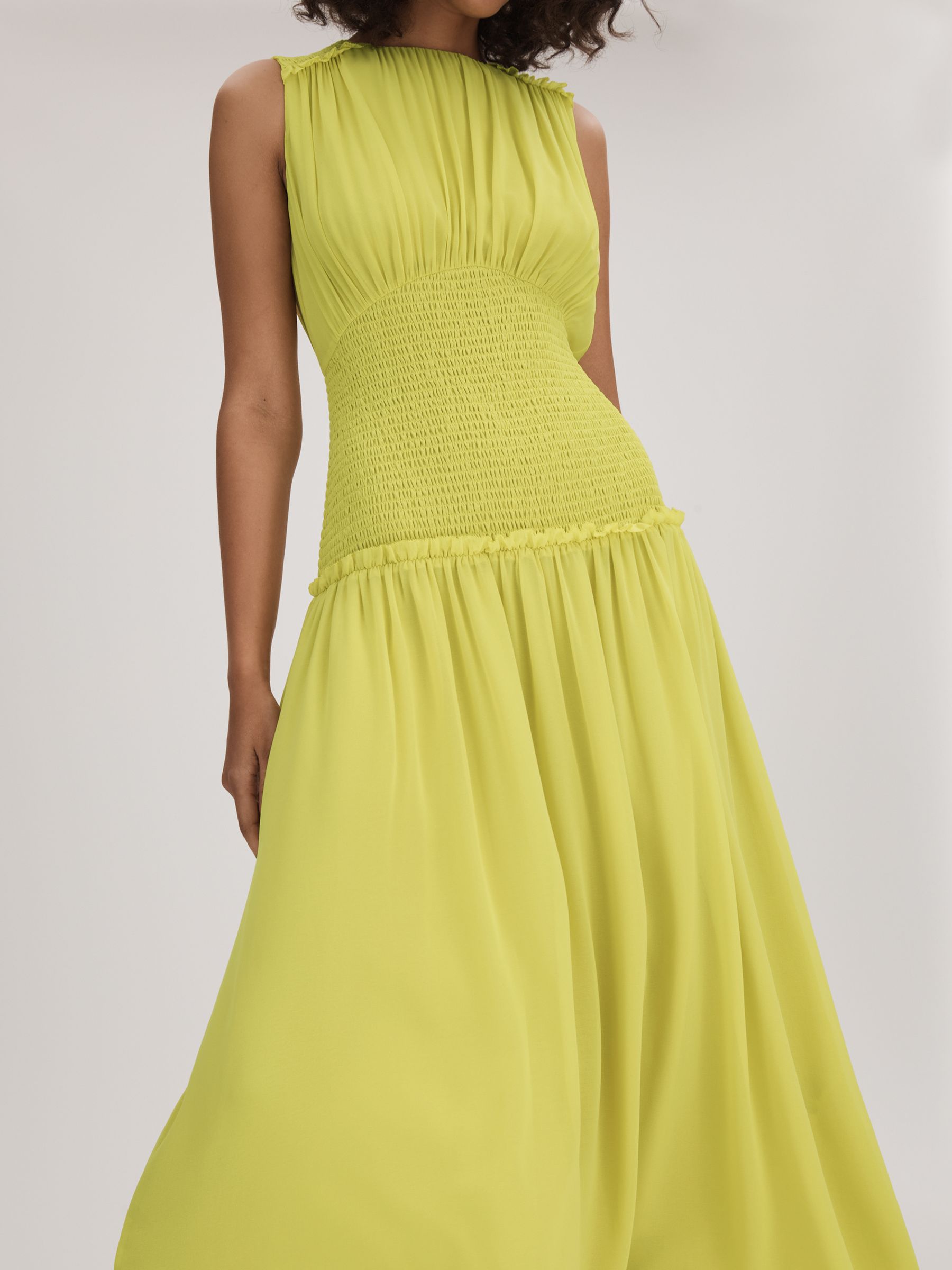 Florere Smocked Waist Midi Dress in Lime - Image 4 of 6