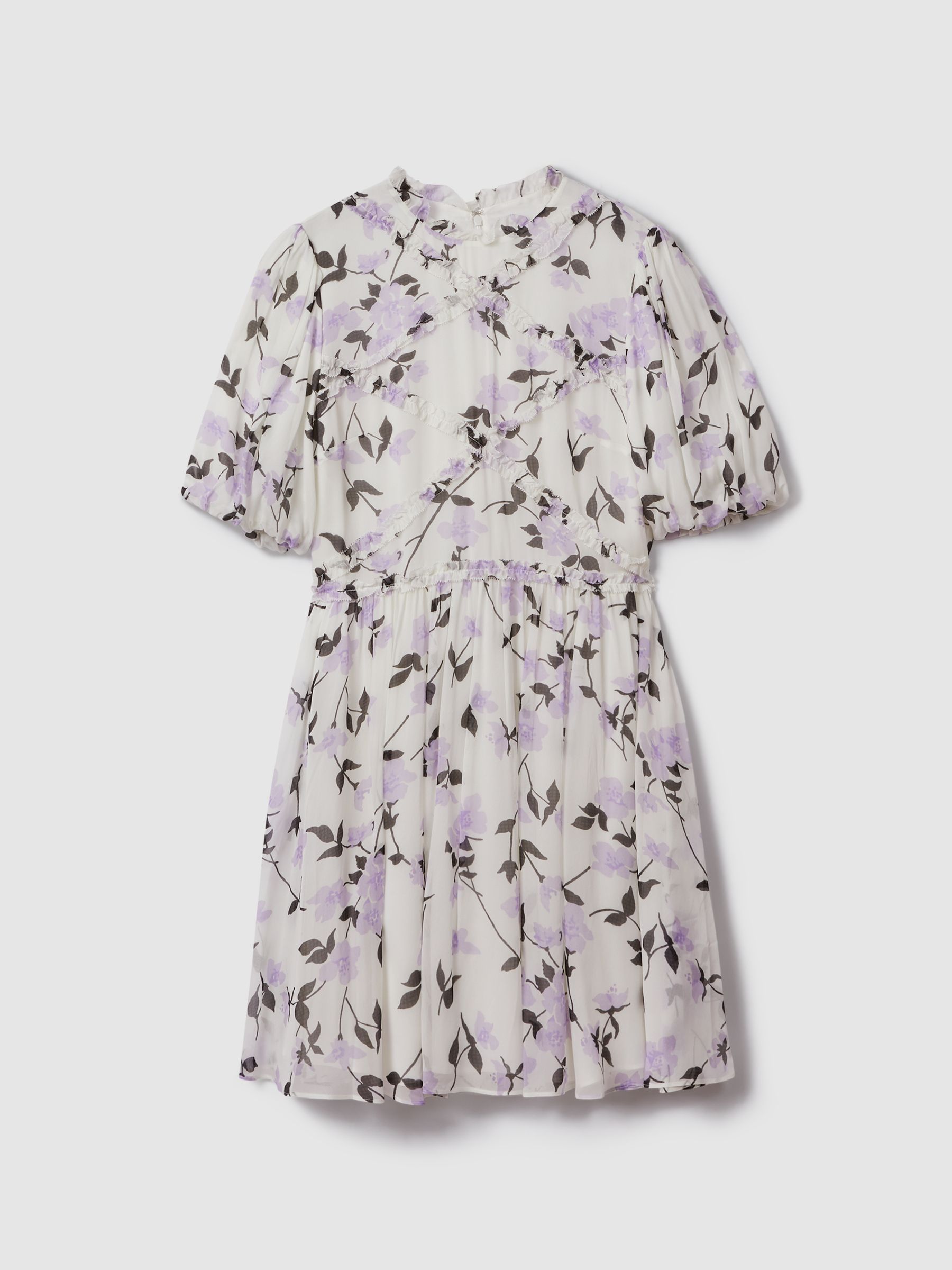 Florere Printed Puff Sleeve Mini Dress in Lilac - Image 2 of 6