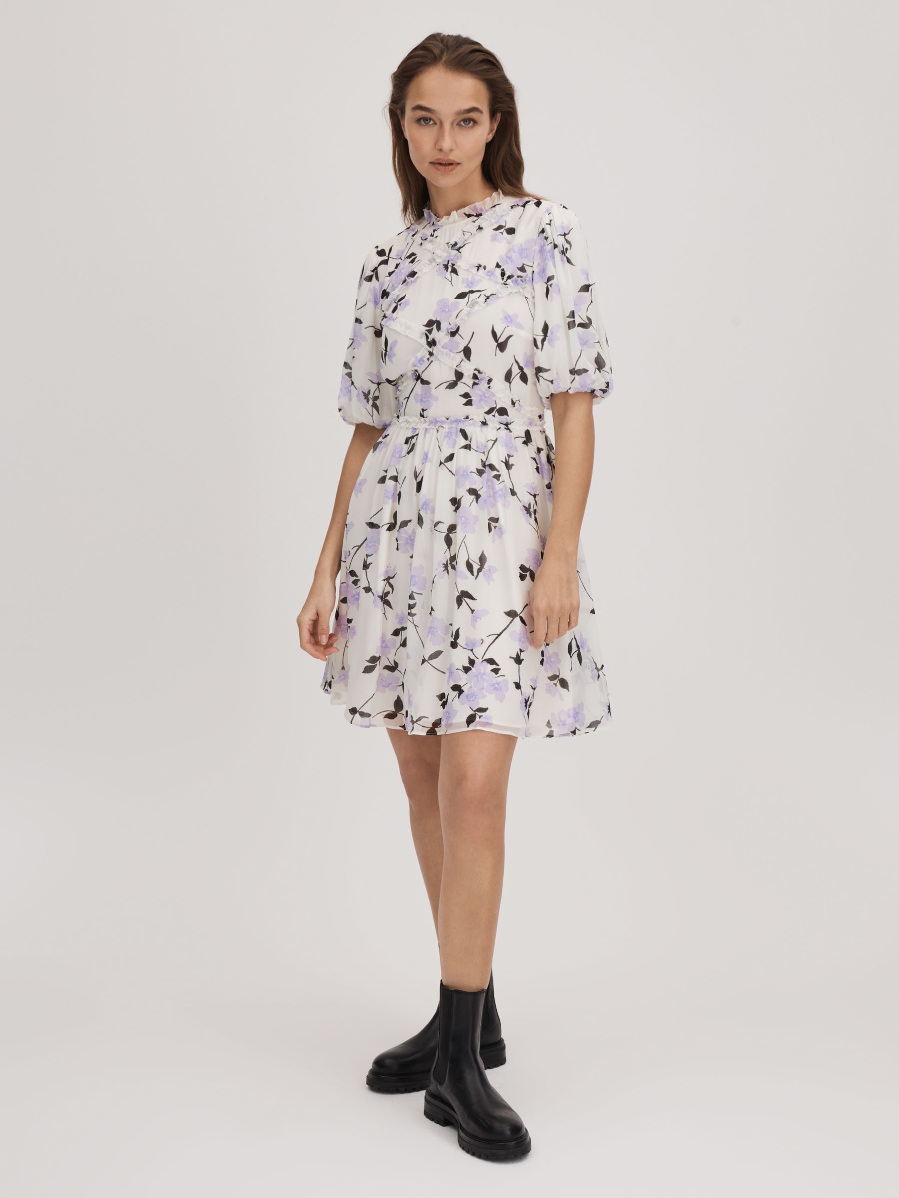 Florere Printed Puff Sleeve Mini Dress in Lilac - Image 3 of 6