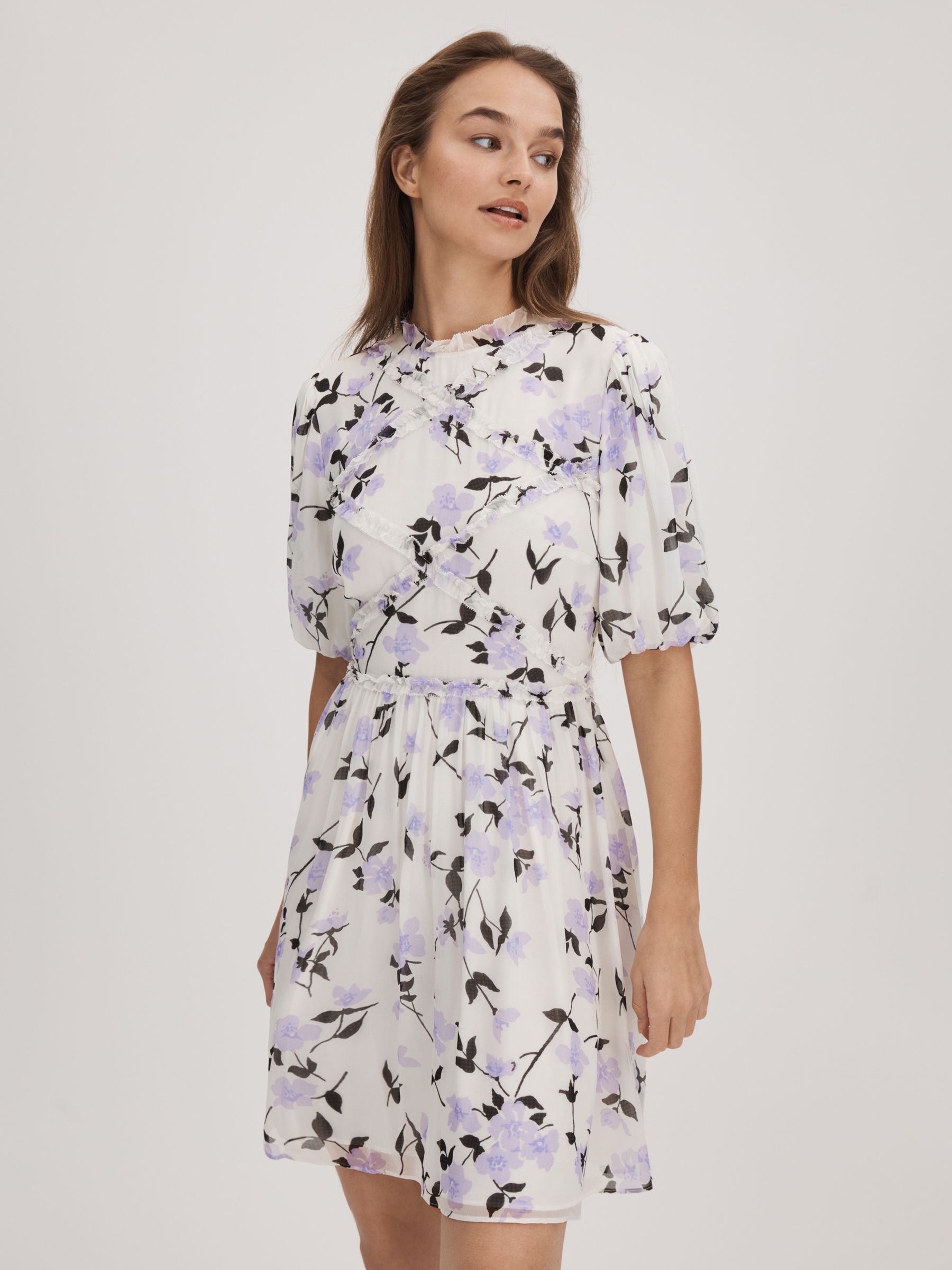 Florere Printed Puff Sleeve Mini Dress in Lilac - Image 5 of 6