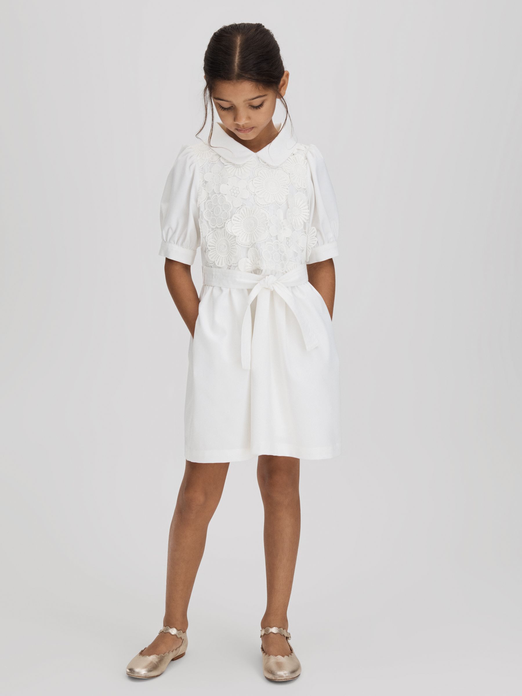 13-14 yrs Embroidered Puff Sleeve Dress in Ivory - Image 1 of 6