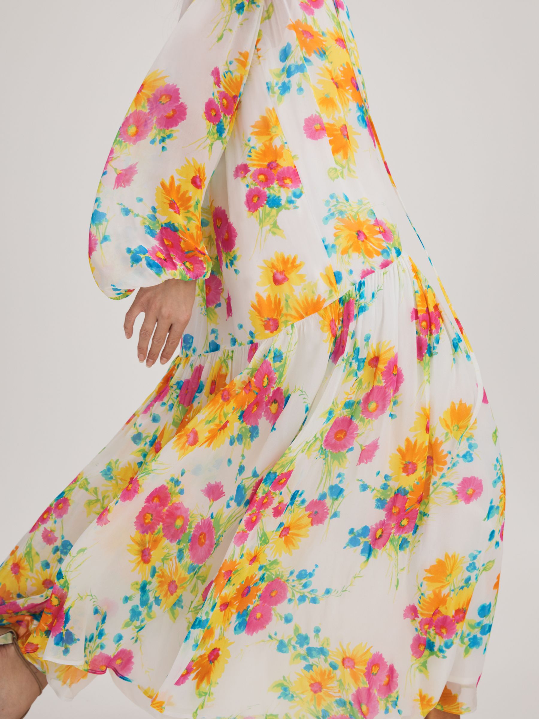 Florere Printed Tie Neck Midi Dress in Ivory/Multi - Image 4 of 6
